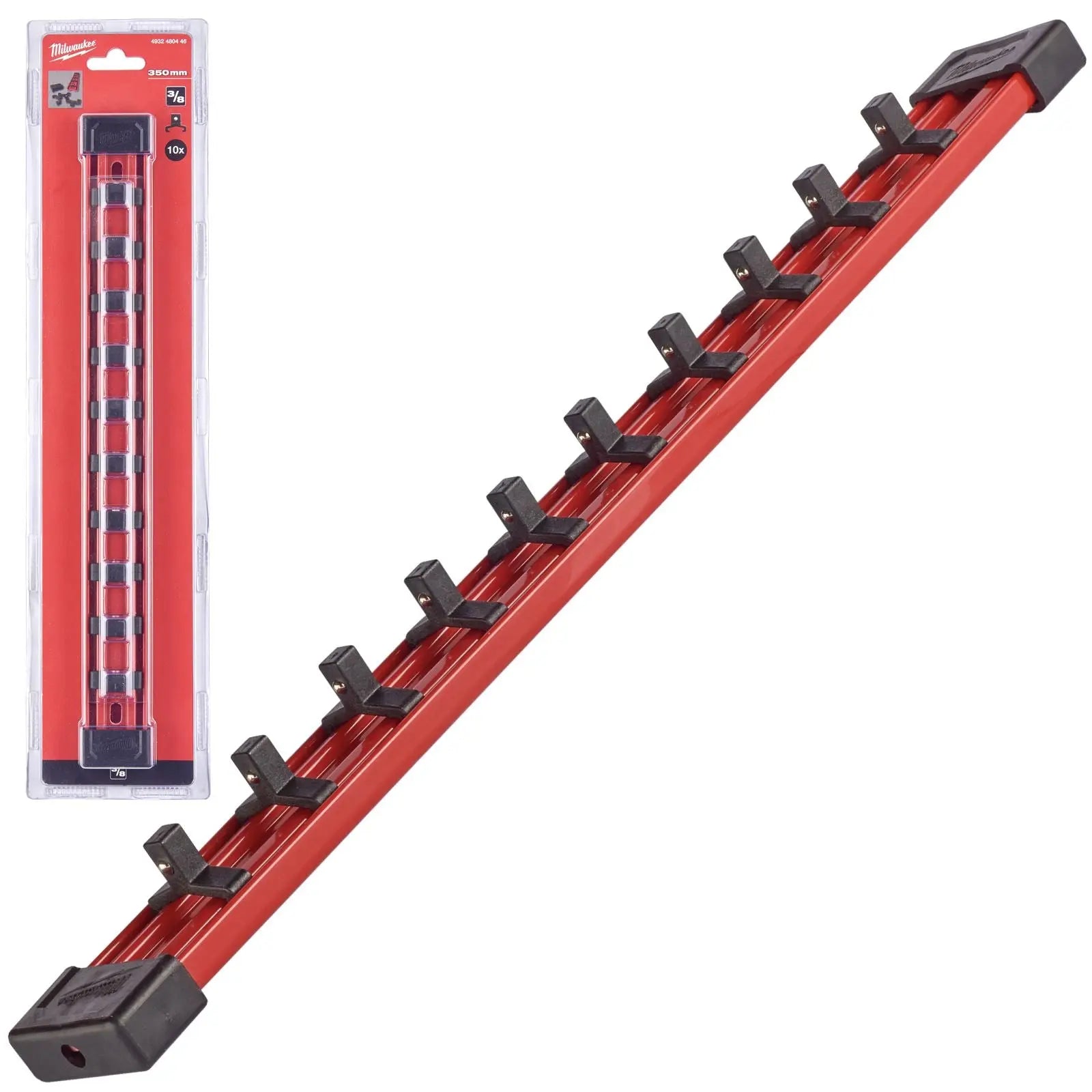 Milwaukee Impact Socket Rail 3/8" Drive 350mm with 10 Clips