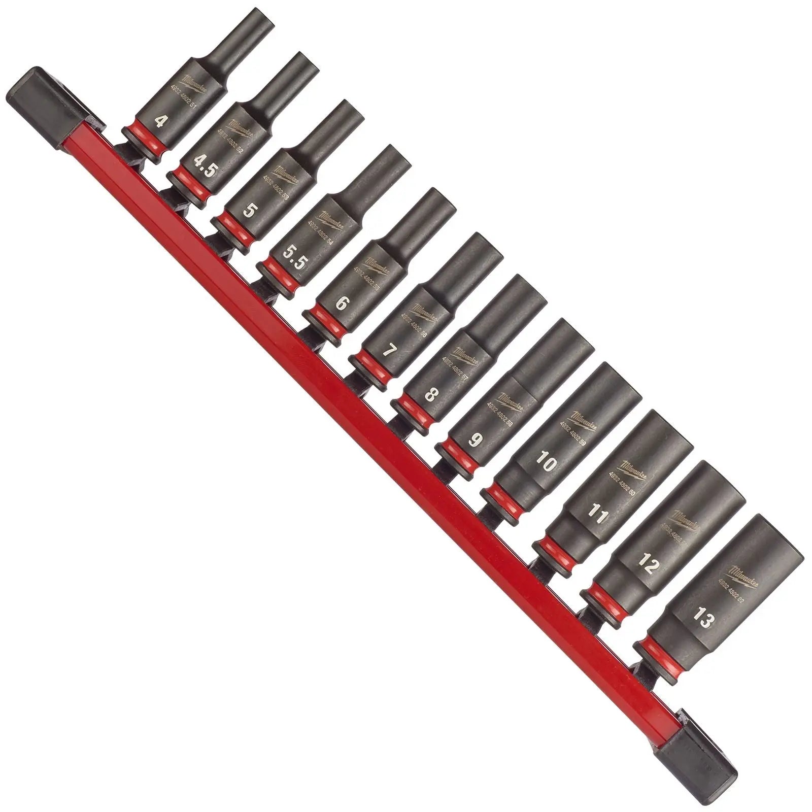 Milwaukee Impact Socket Set Deep on Socket Rail 1/4" Drive 12 Piece 4-13mm SHOCKWAVE