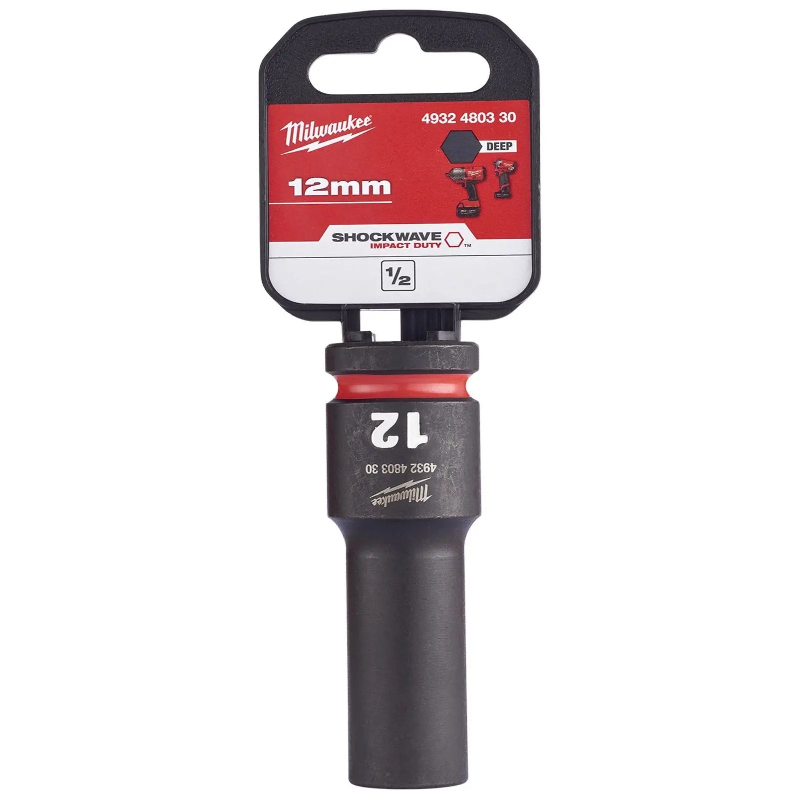 Milwaukee Impact Sockets Deep 1/2" Drive 8-36mm SHOCKWAVE Impact Duty