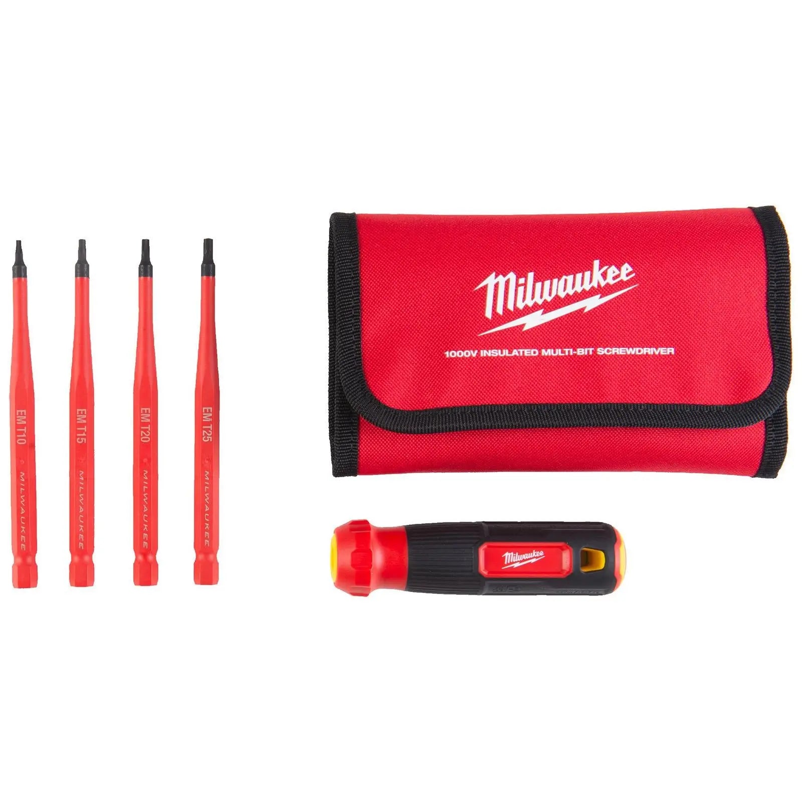 Milwaukee Insulated 4 In 1 Multi Shank Screwdriver Set VDE Torx T10-T25 Slim Shank White Rose Tools