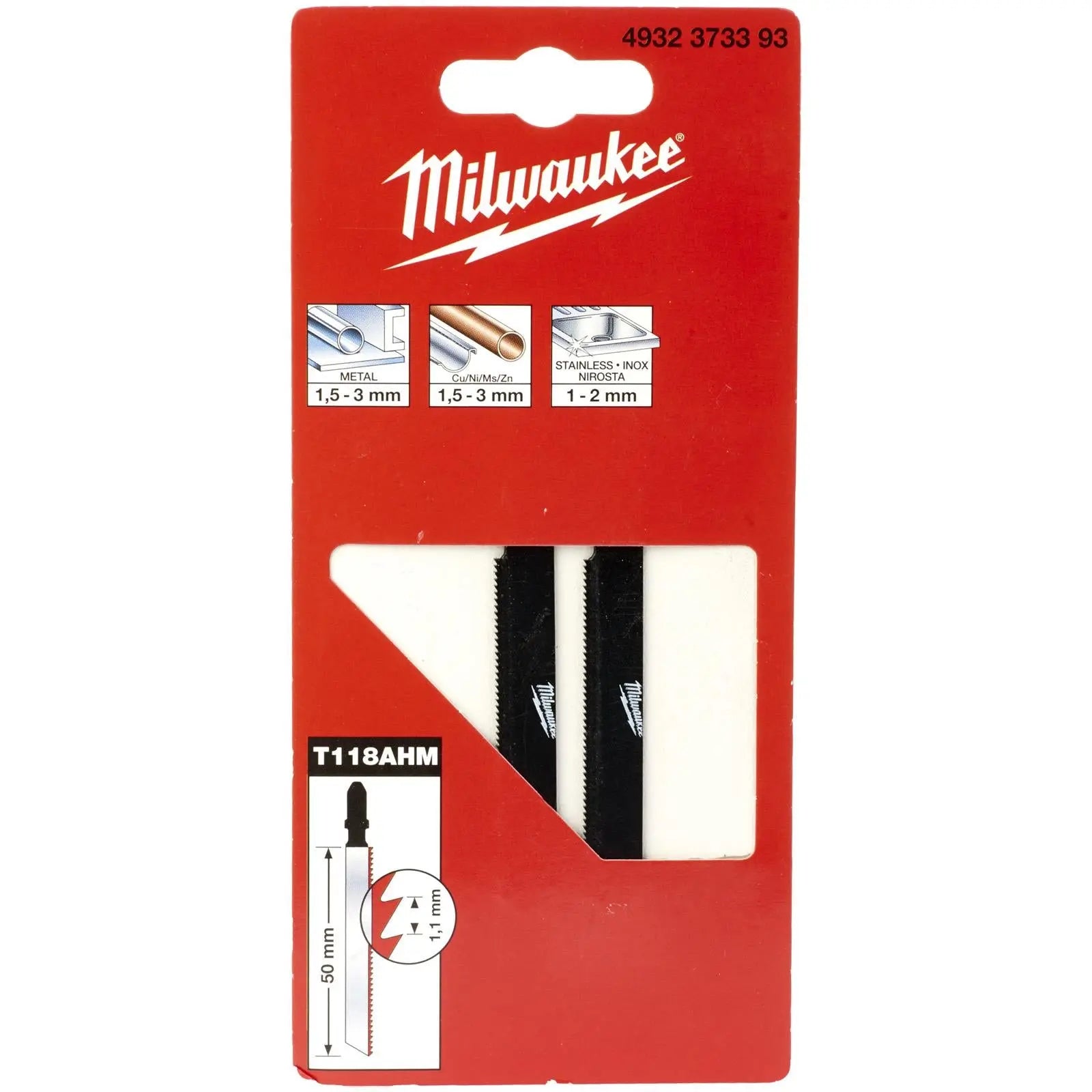 Milwaukee Jigsaw Blades Metal Stainless Steel Blade 50mm x 1.1mm T118AHM 2 Pieces White Rose Tools