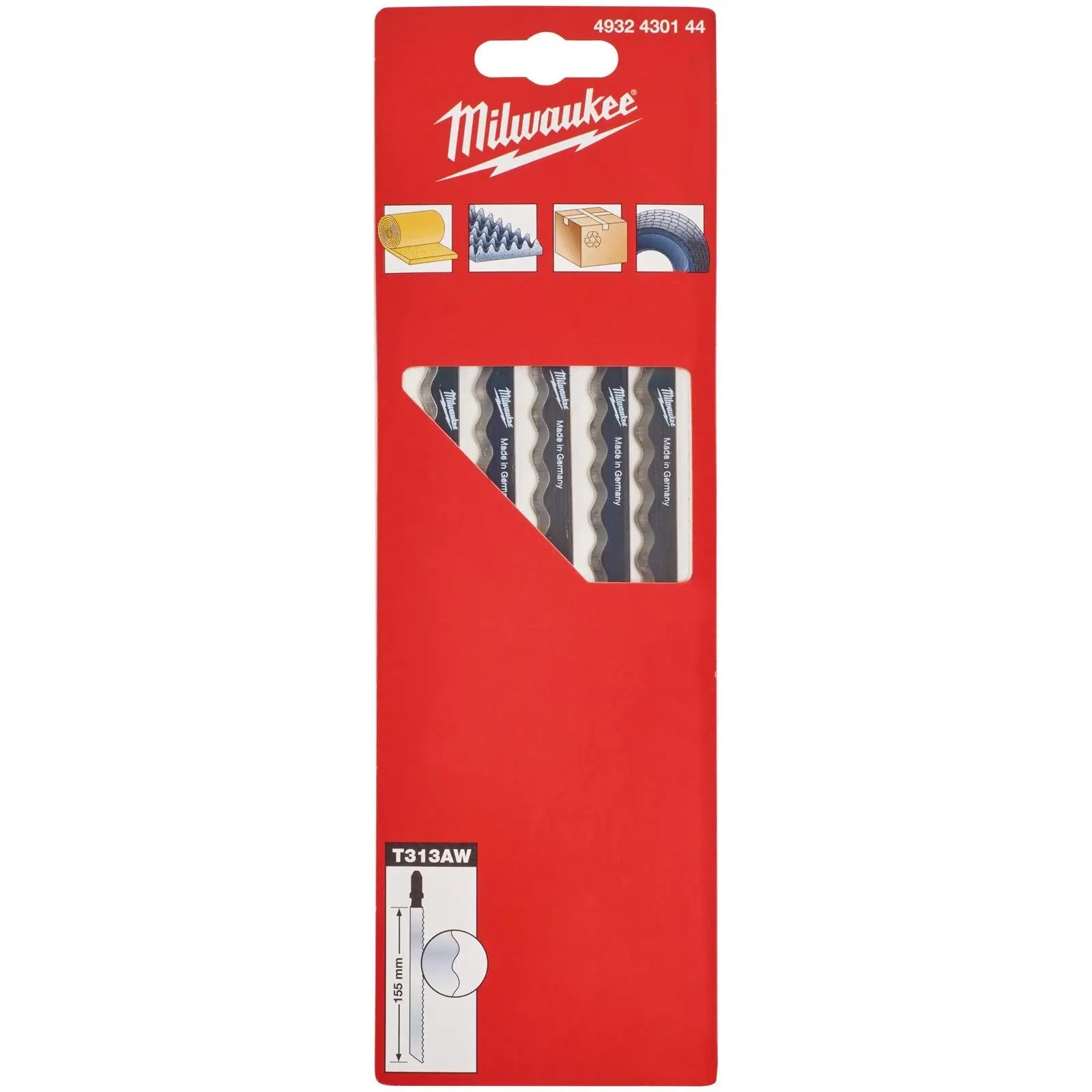 Milwaukee Jigsaw Blades Special Insulation Cutting Blade Wave Knife 155mm T313AW 5 Piece White Rose Tools