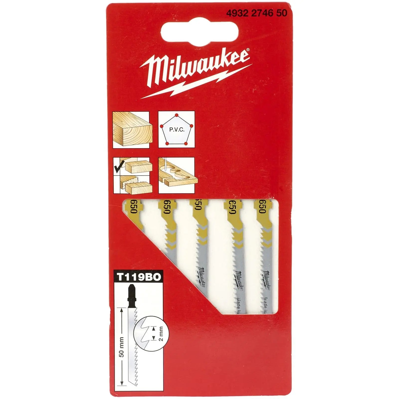 Milwaukee Jigsaw Blades Wood Plastic Curved Cutting Blade 50mm x 2mm T119BO 5 Pieces White Rose Tools