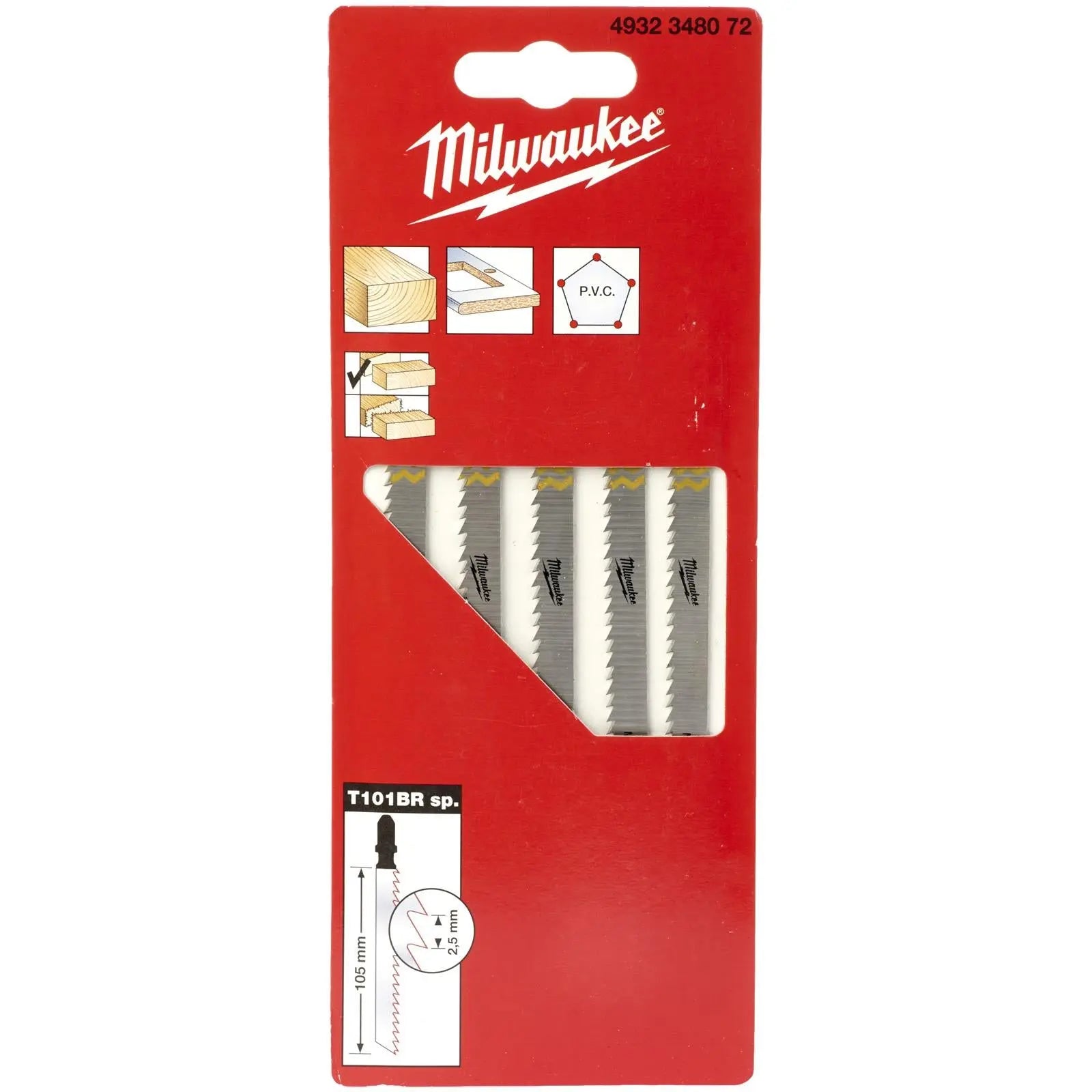 Milwaukee Jigsaw Blades Wood Plastic Kitchen Wortops Laminated Chipboard 105mm x 2.5mm T101BR SP 5 Pieces White Rose Tools
