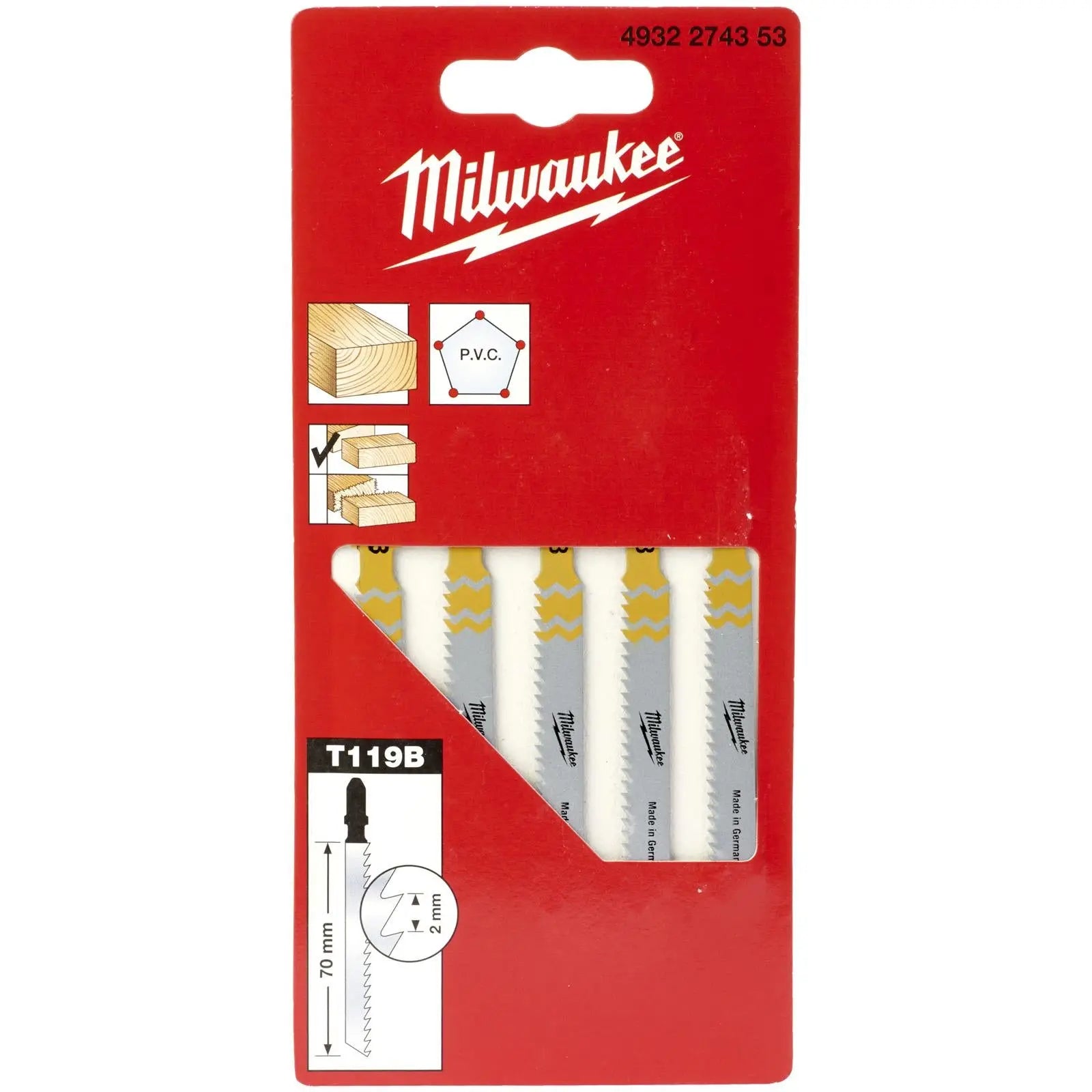 Milwaukee Jigsaw Blades Wood Plastic Traditional Blade 50mm x 2mm T119B 5 Pieces White Rose Tools