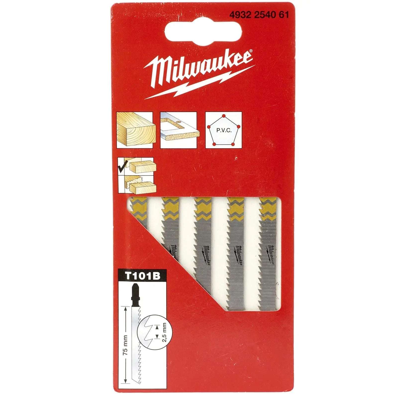 Milwaukee Jigsaw Blades Wood and Plastic 5 Pack Clean Cut 75mm x 2.5mm T101B