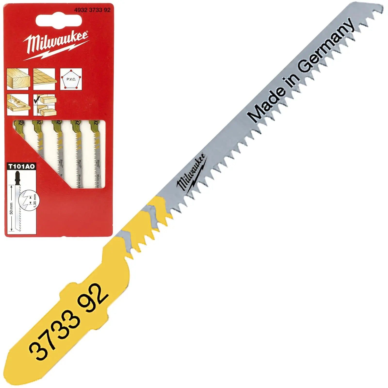 Milwaukee Jigsaw Blades Wood and Plastic 5 Pack Curved Cutting Blade 50mm x 1.35mm T101AO