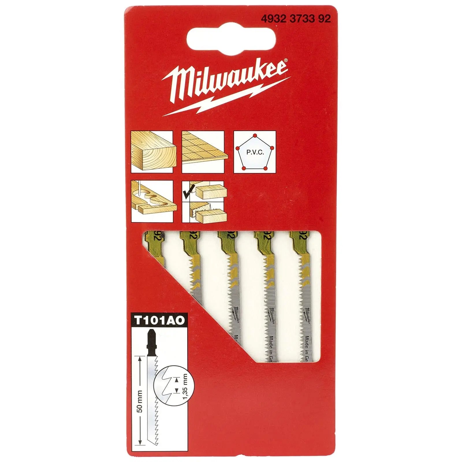 Milwaukee Jigsaw Blades Wood and Plastic 5 Pack Curved Cutting Blade 50mm x 1.35mm T101AO