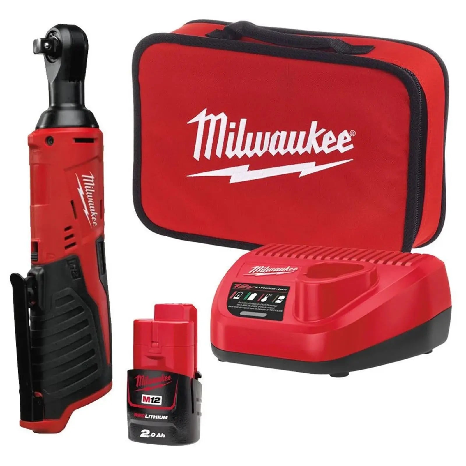 Milwaukee M12 12V 3/8" Drive Cordless Sub Compact Ratchet 2Ah Battery + Charger M12IR-201B 3/8 White Rose Tools