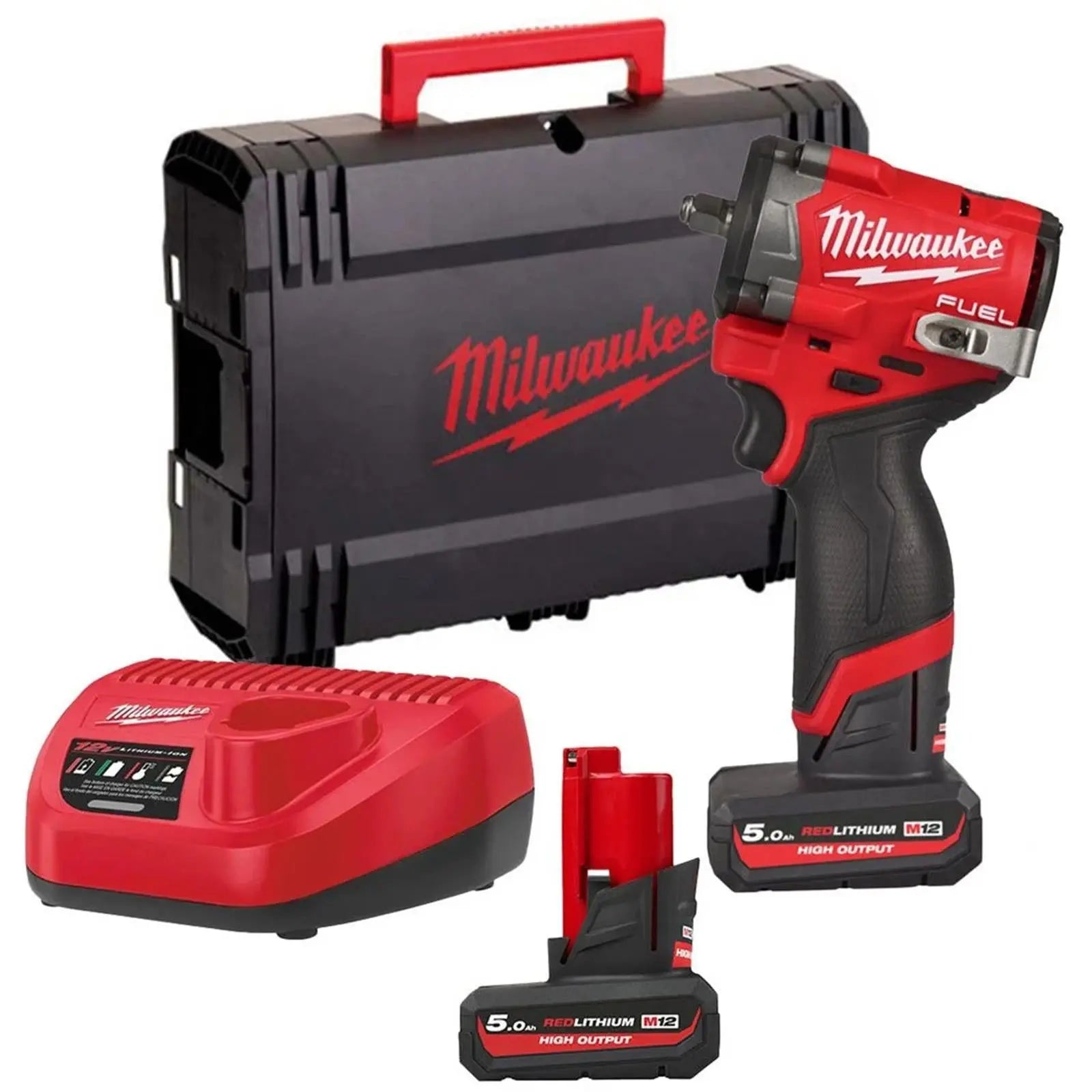 Milwaukee M12 Fuel 12V 3/8" Drive Cordless Compact Impact Wrench Friction Ring 2 x 5Ah HO Battery + Charger M12FCIWF38G3-502X White Rose Tools