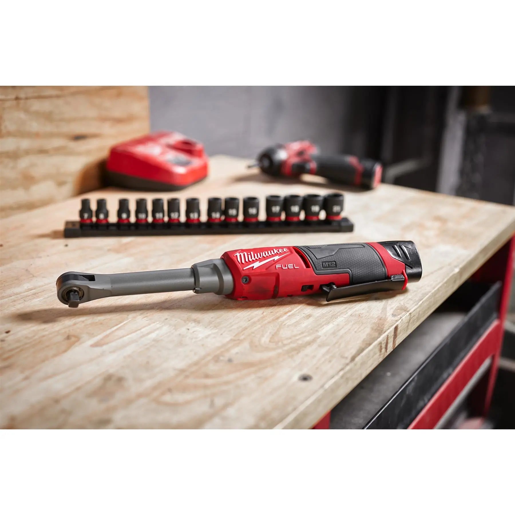 Milwaukee M12 Fuel 12V 3/8" Drive Cordless Extended Reach High Speed Ratchet Bare Unit M12FHIR38LR-0 White Rose Tools