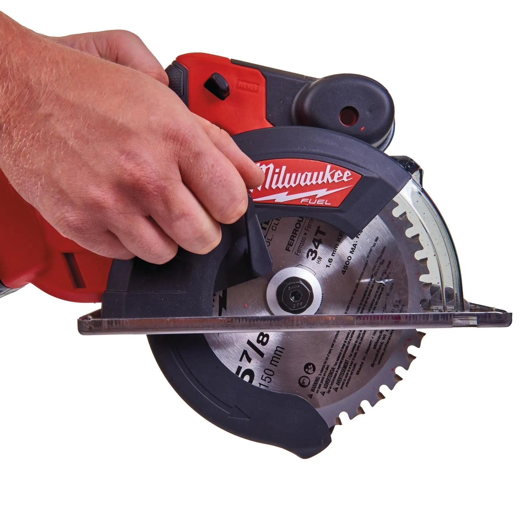 Milwaukee M18 Fuel 18V 57mm Metal Cordless Circular Saw 150mm Blade Bare Unit M18FMCS-0 White Rose Tools