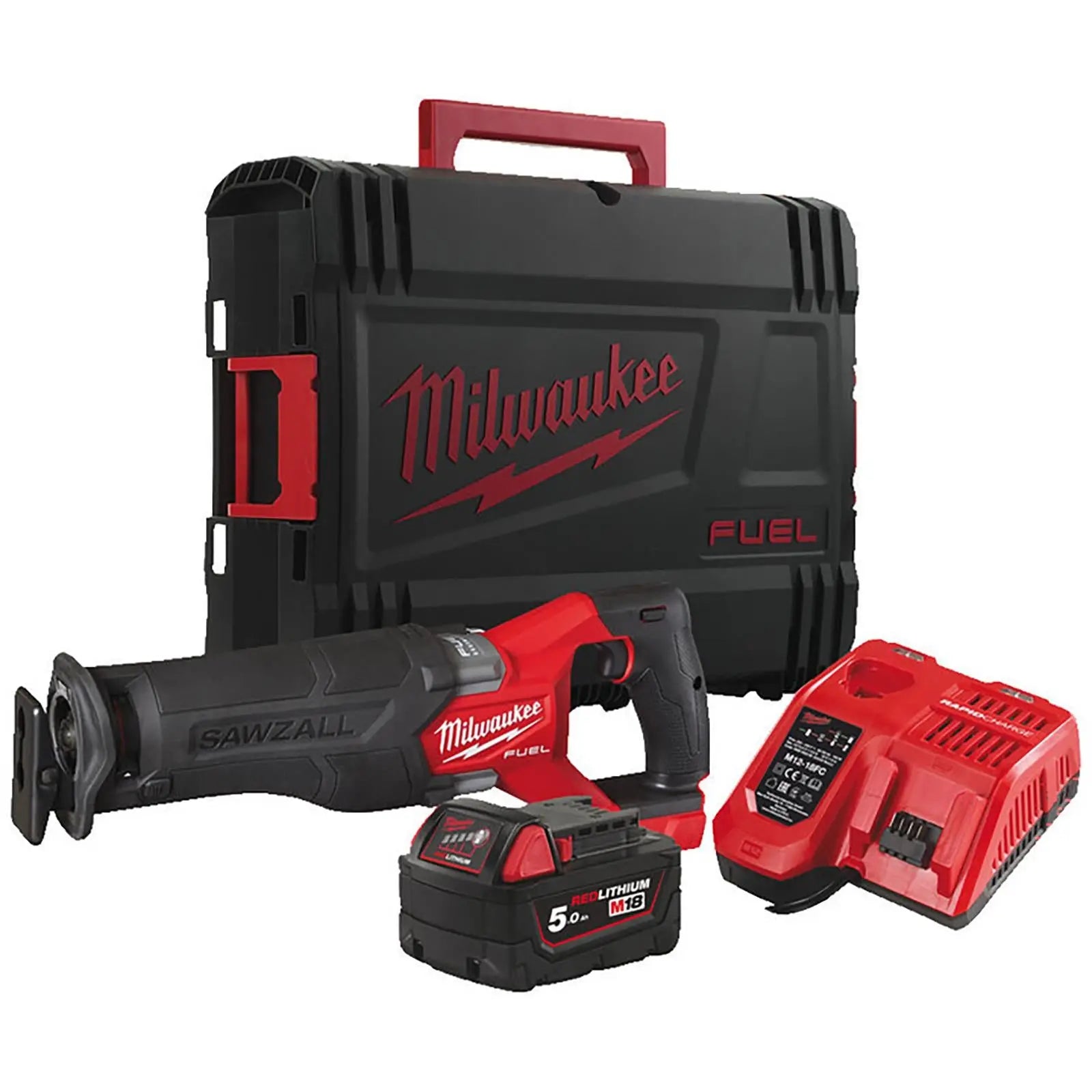 Milwaukee M18 Fuel 18V SAWZALL Cordless Reciprocating Saw 5.0Ah Battery Charger HD Box M18FSZ-501X White Rose Tools