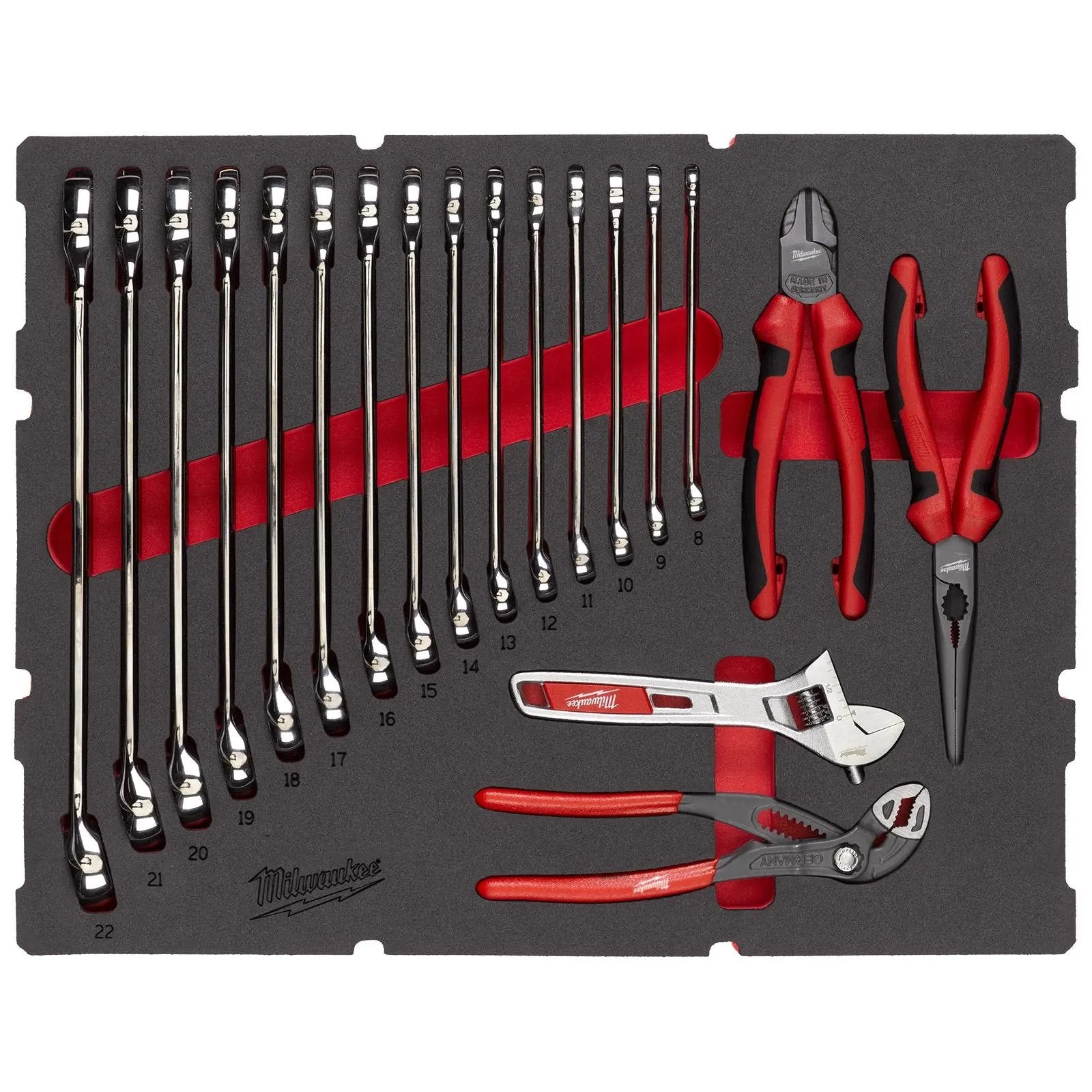 Milwaukee Max Bite Spanner and Plier Set in Packout Foam Insert 19 Piece White Rose Tools