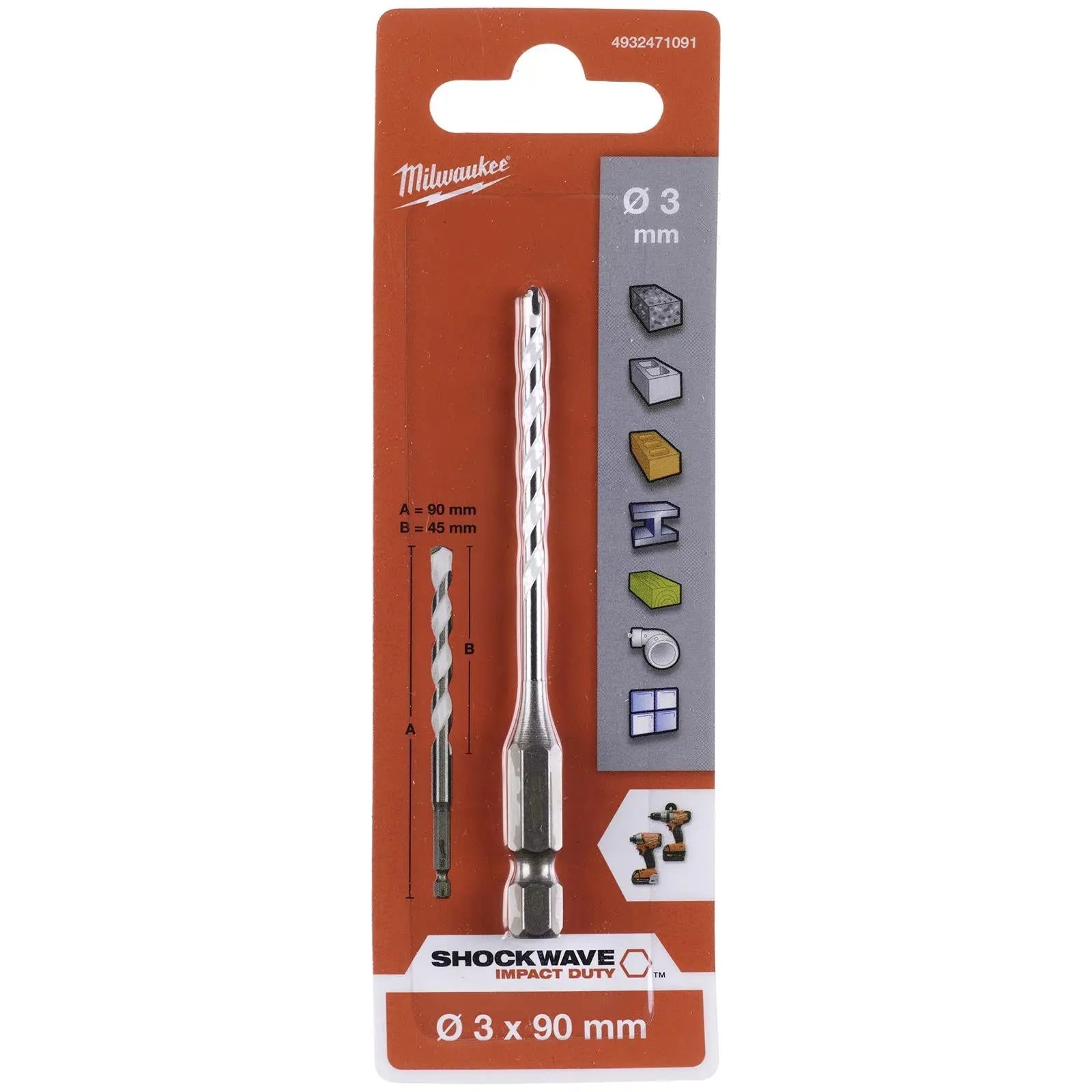 Milwaukee Multi Material Drill Bits Impact Rated TCT for Wood Metal Masonry