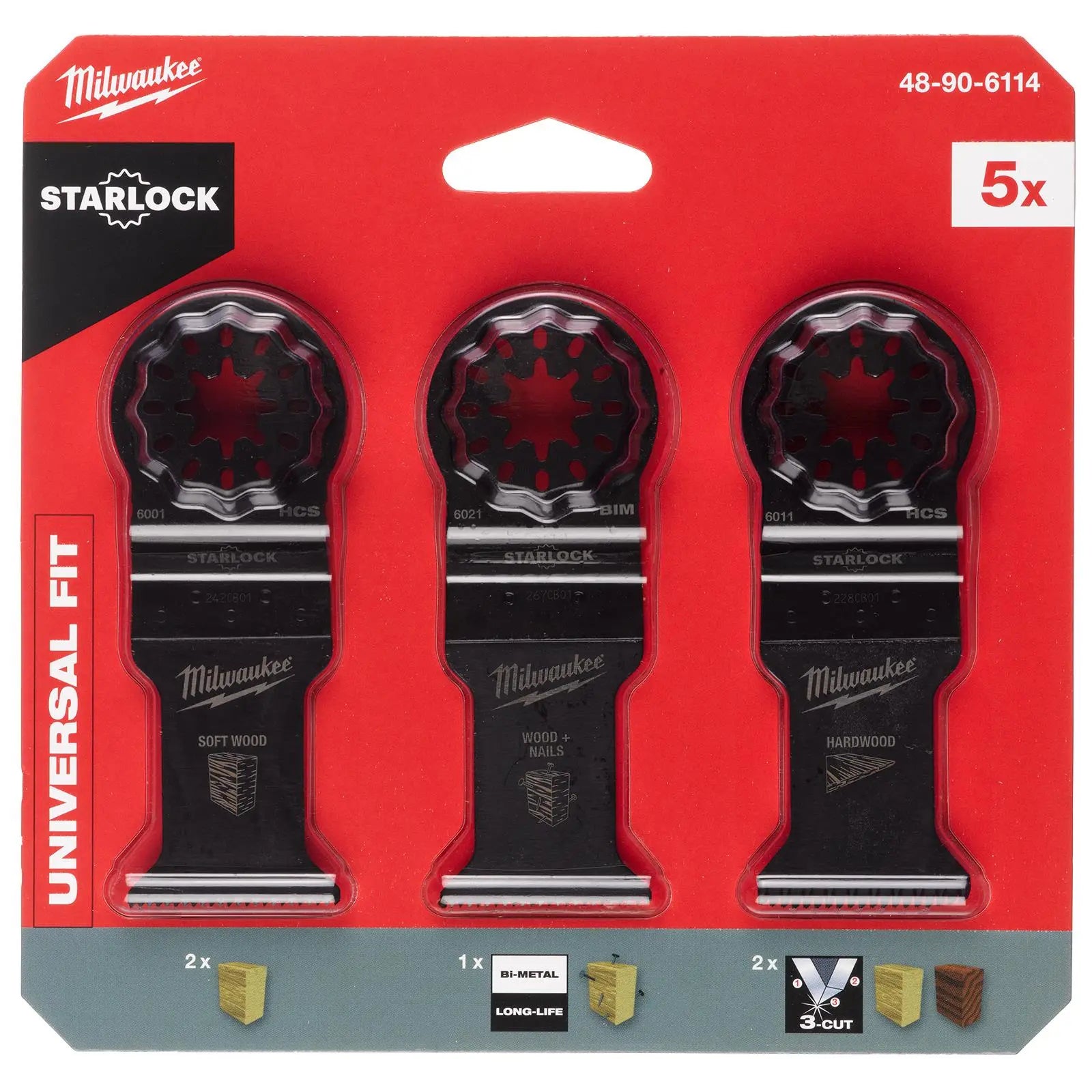 Milwaukee Multi Tool Wood and Wood with Nails Cutting Blade Set 5 Piece