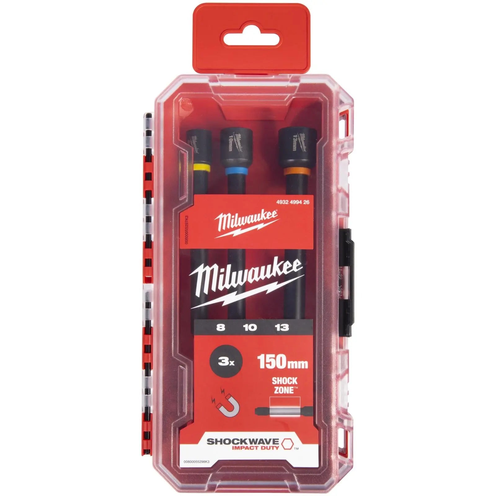 Milwaukee Nut Driver Set 150mm Long SHOCKWAVE Impact Duty 3 Piece 8-13mm White Rose Tools