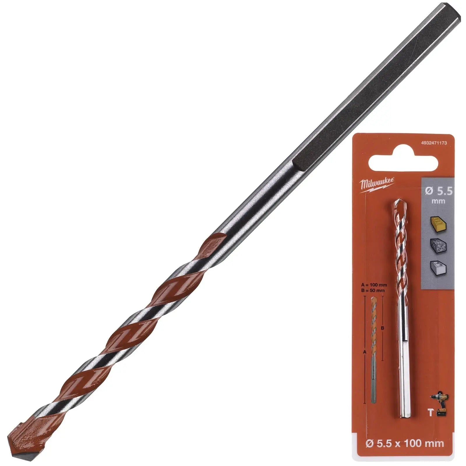 Milwaukee Premium Concrete Masonry Drill Bits 3 Flat Shank Hammer and Rotary