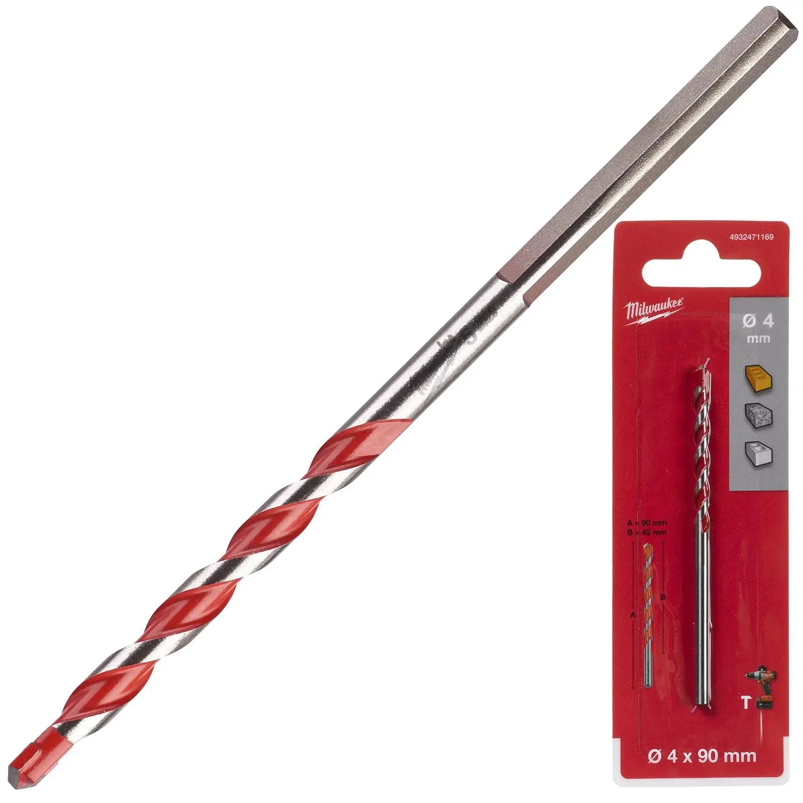 Milwaukee Premium Concrete Masonry Drill Bits 3 Flat Shank Hammer and Rotary