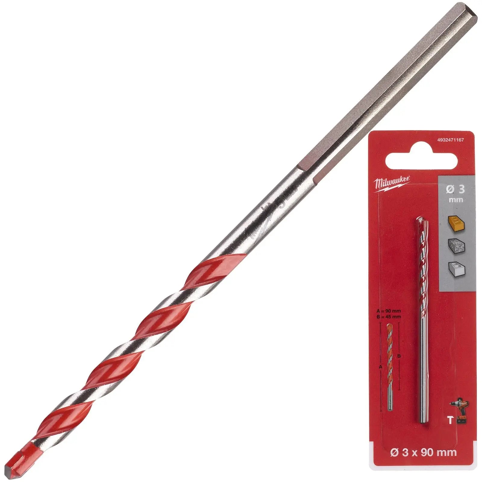 Milwaukee Premium Concrete Masonry Drill Bits 3 Flat Shank Hammer and Rotary