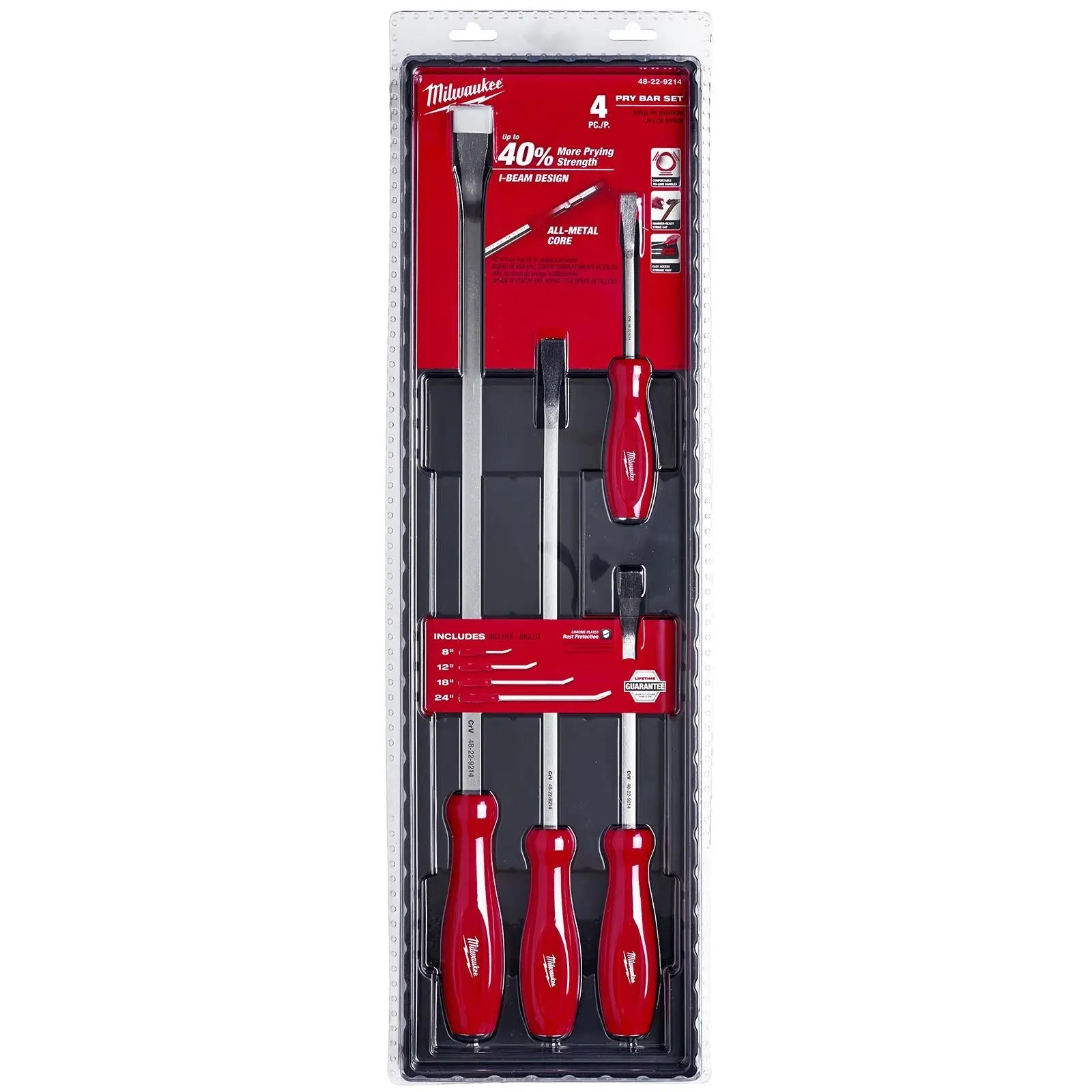 Milwaukee Pry Bar Set 4 Piece 200mm-600mm Hammer-Ready Strike Cap Tri-Lobe