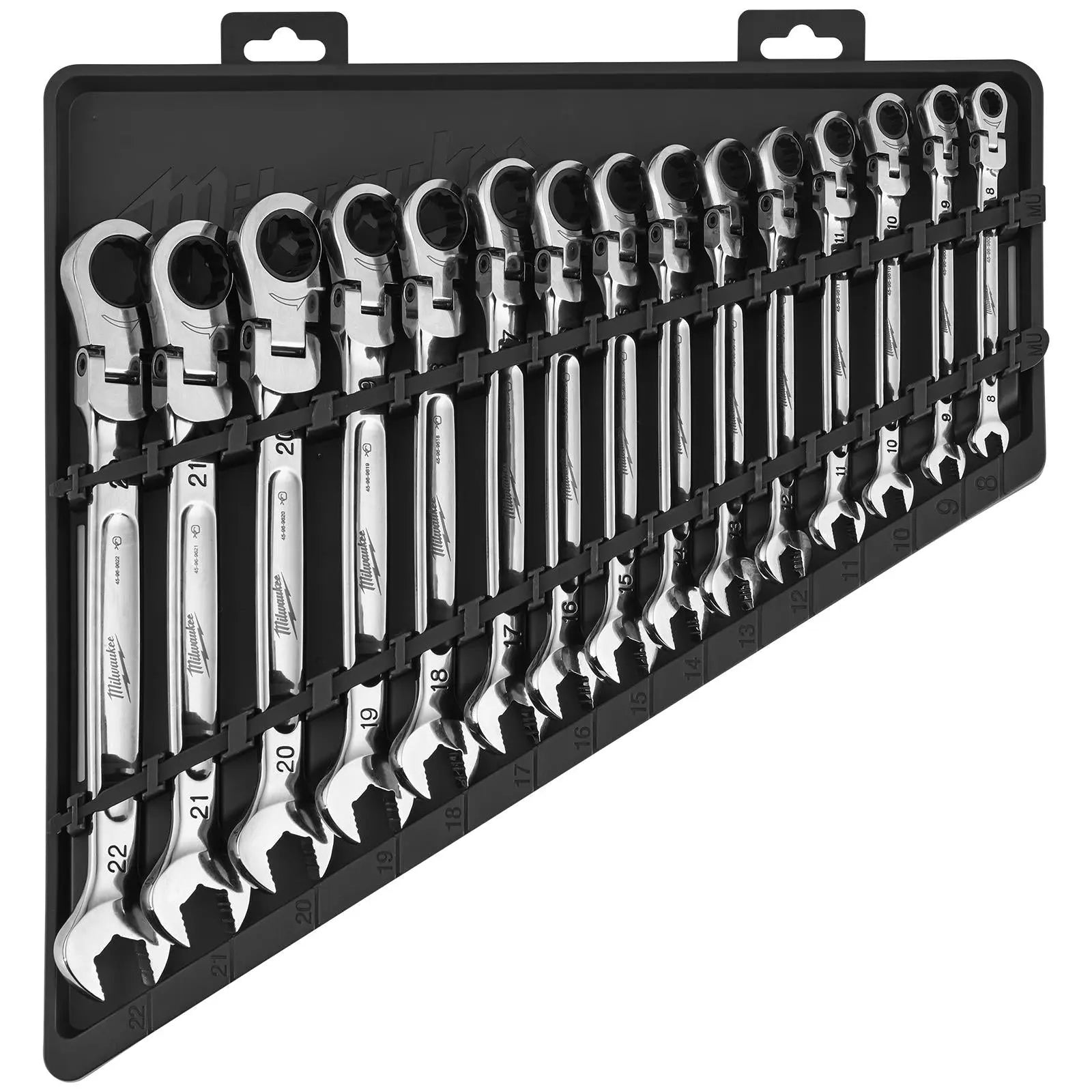 Milwaukee Ratchet Combination Spanner Set Flexi Head MAX BITE 15 Piece 8-22mm