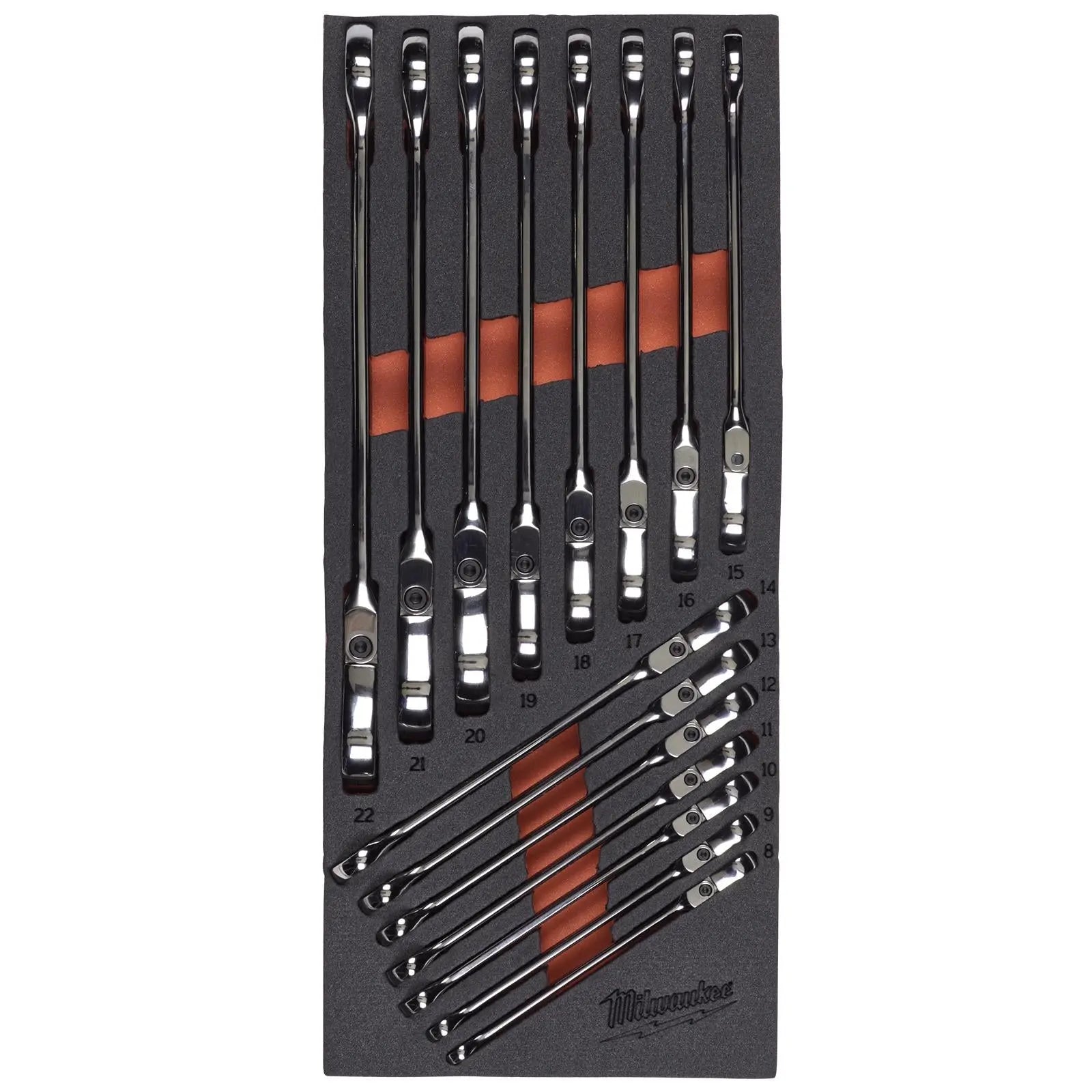 Milwaukee Ratchet Combination Spanner Set Flexi Head MAX BITE 15 Piece in Foam Insert