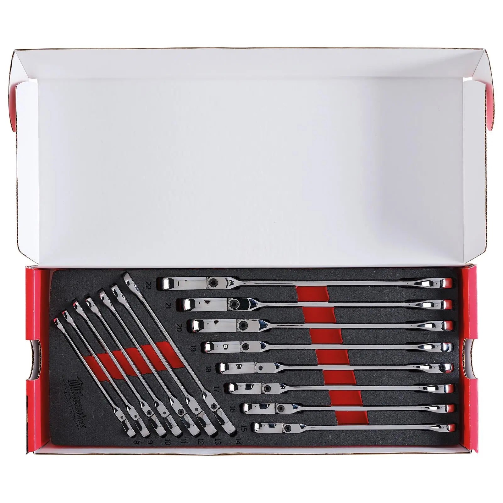 Milwaukee Ratchet Combination Spanner Set Flexi Head MAX BITE 15 Piece in Foam Insert