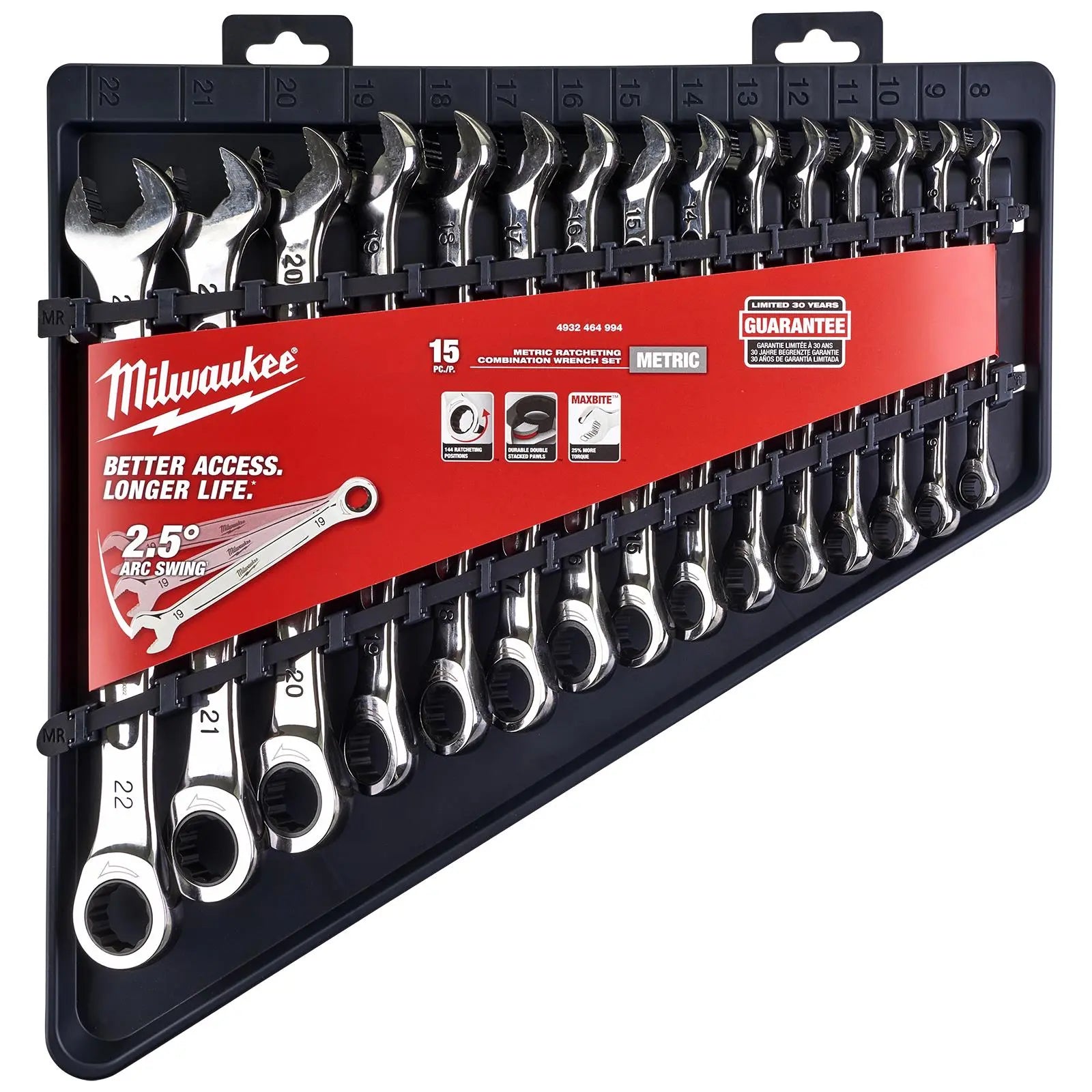 Milwaukee Ratchet Combination Spanner Set MAX BITE 15 Piece Fixed Head 8-22mm