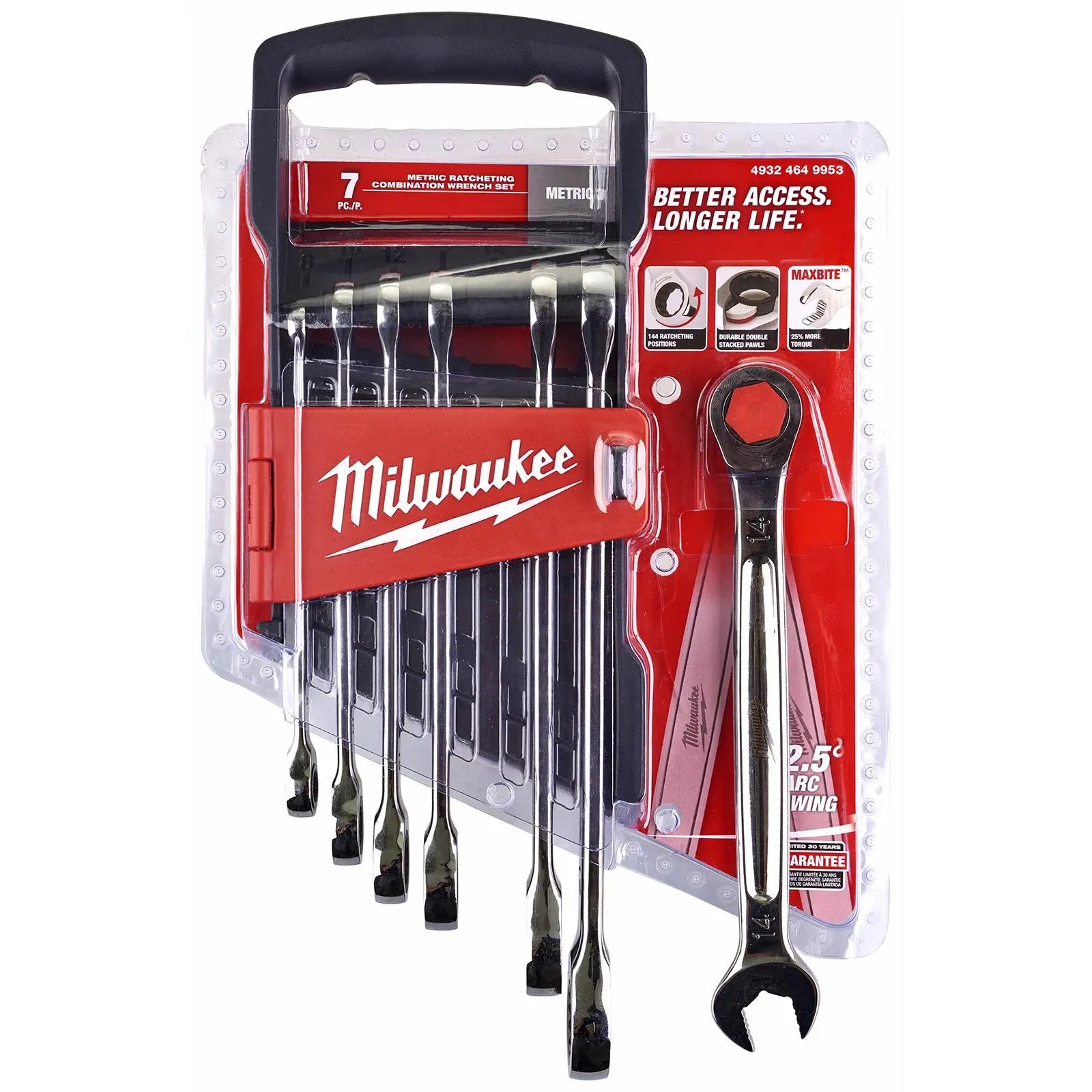 Milwaukee Ratchet Combination Spanner Set MAX BITE Fixed Head 7 Piece 8-17mm