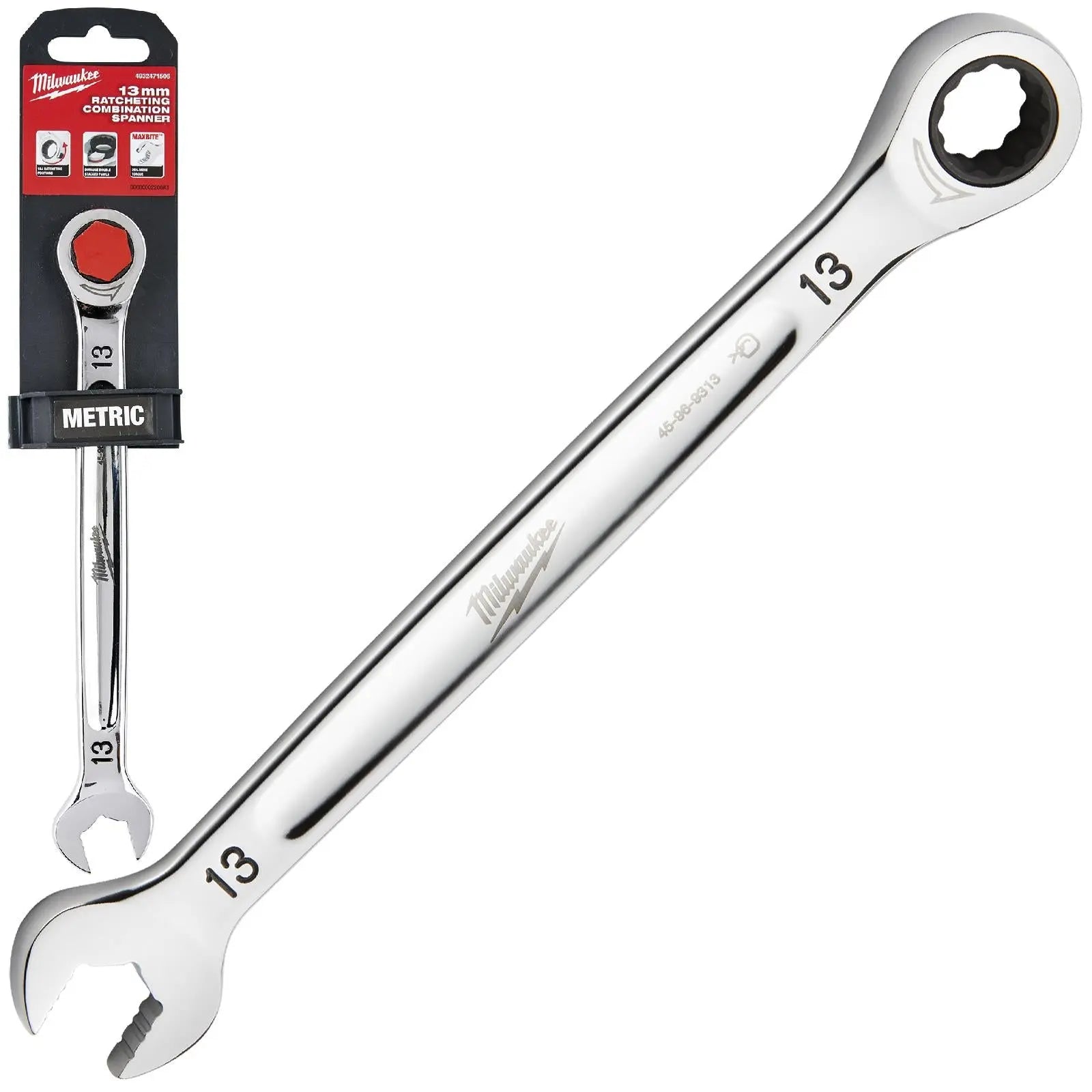 Milwaukee Ratchet Combination Spanners MAX BITE Fixed Head Open End Ring - Choose Size White Rose Tools