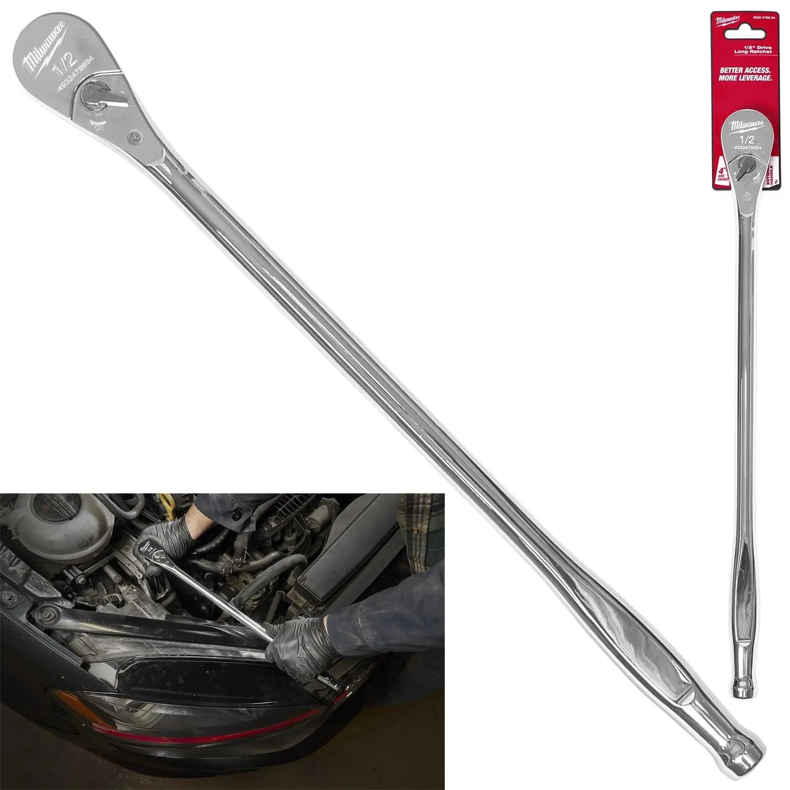 Milwaukee Ratchet Handle Socket Wrench Long 1/2" Drive 457mm 18 inch 90 Tooth White Rose Tools