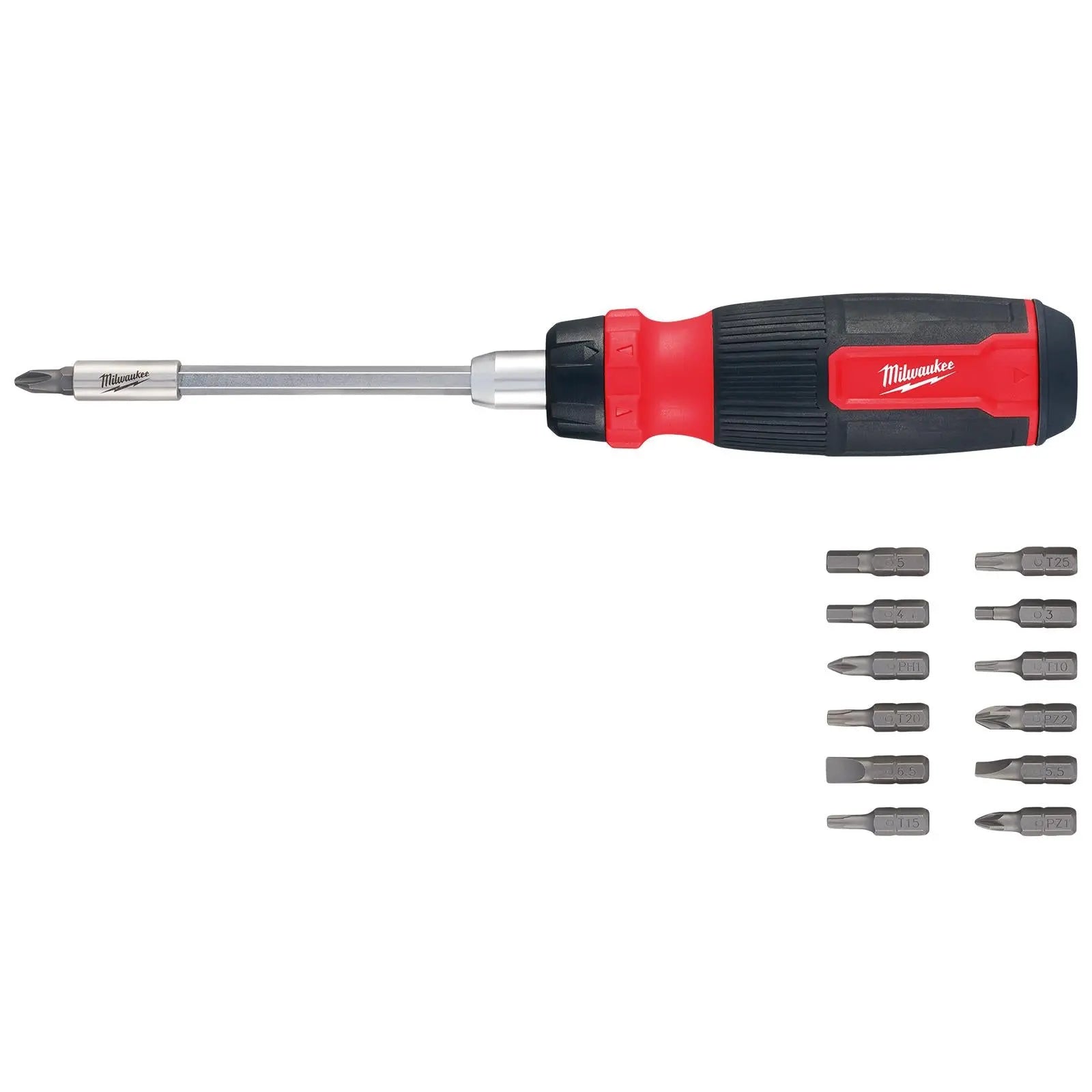 Milwaukee Ratchet Screwdriver Set 14 in 1 Multi Bit Pozi Phillips Torx Slotted Hex White Rose Tools