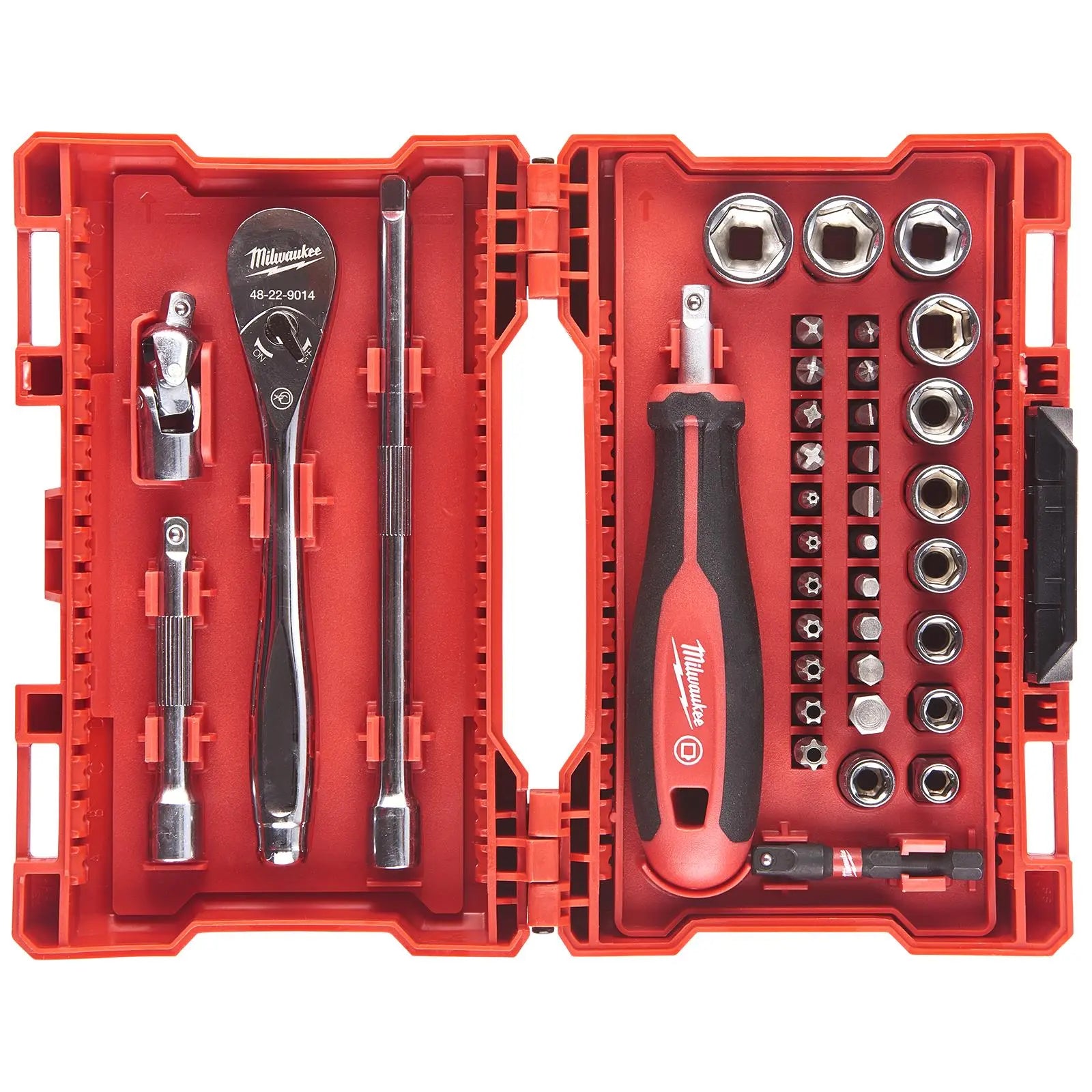 Milwaukee Ratchet Wrench Driver and Socket Set 1/4" in Case 90 Tooth Handle
