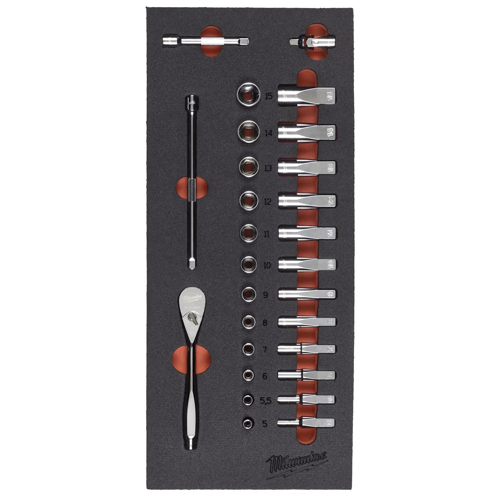 Milwaukee Ratchet and Socket Set 1/4" Drive Foam Insert Tray 28 Piece 5-15mm
