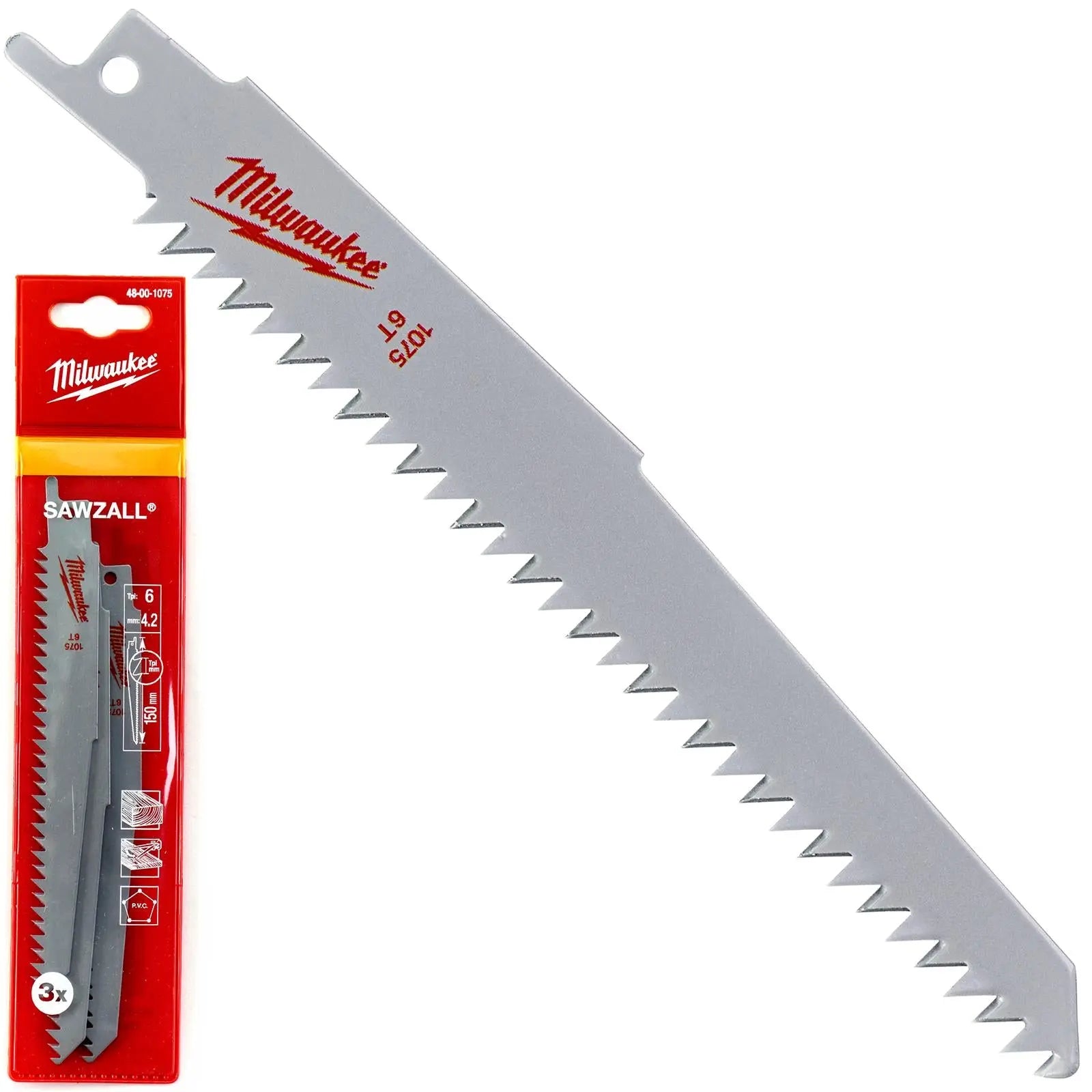 Milwaukee Reciprocating Saw Blade Sawzall 150mm 6 TPI 3 Pack Wood Plastic S644D