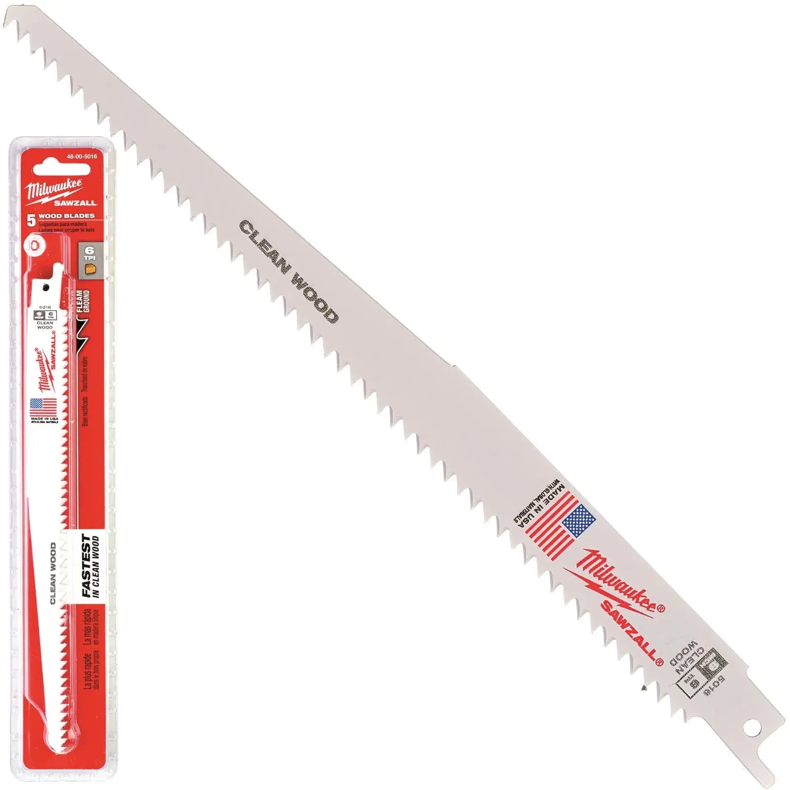 Milwaukee Reciprocating Saw Blade Sawzall 230mm 6 TPI 5 Pack Wood Plastic