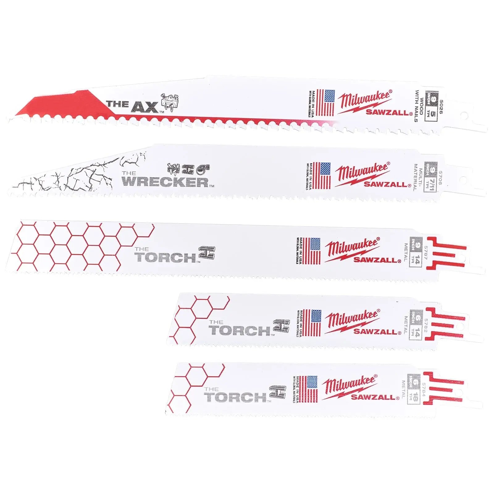Milwaukee Reciprocating Saw Blade Set Sawzall 5 Pack 150mm and 230mm