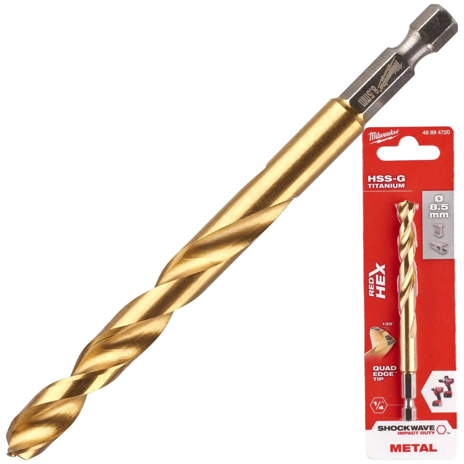 Milwaukee Red Hex Metal Drill Bits HSS Shockwave Impact Duty 1/4" Hex Shank