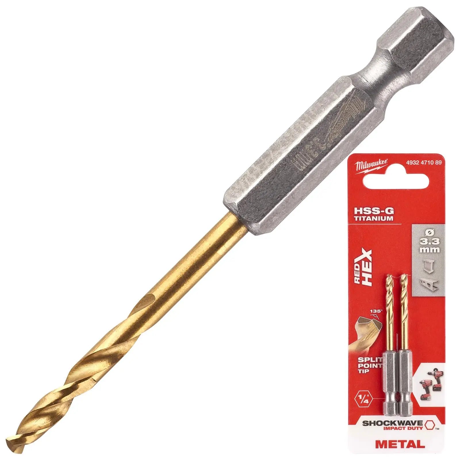 Milwaukee Red Hex Metal Drill Bits HSS Shockwave Impact Duty 1/4" Hex Shank