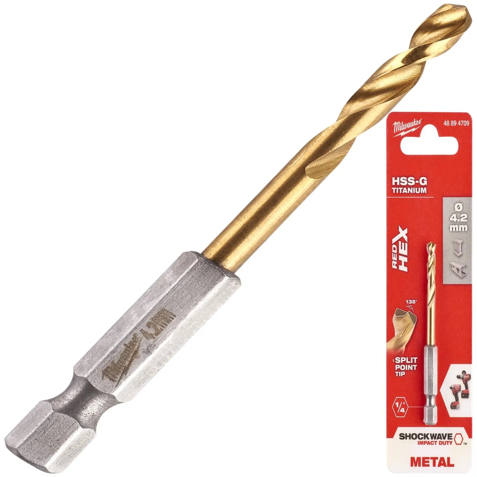 Milwaukee Red Hex Metal Drill Bits HSS Shockwave Impact Duty 1/4" Hex Shank