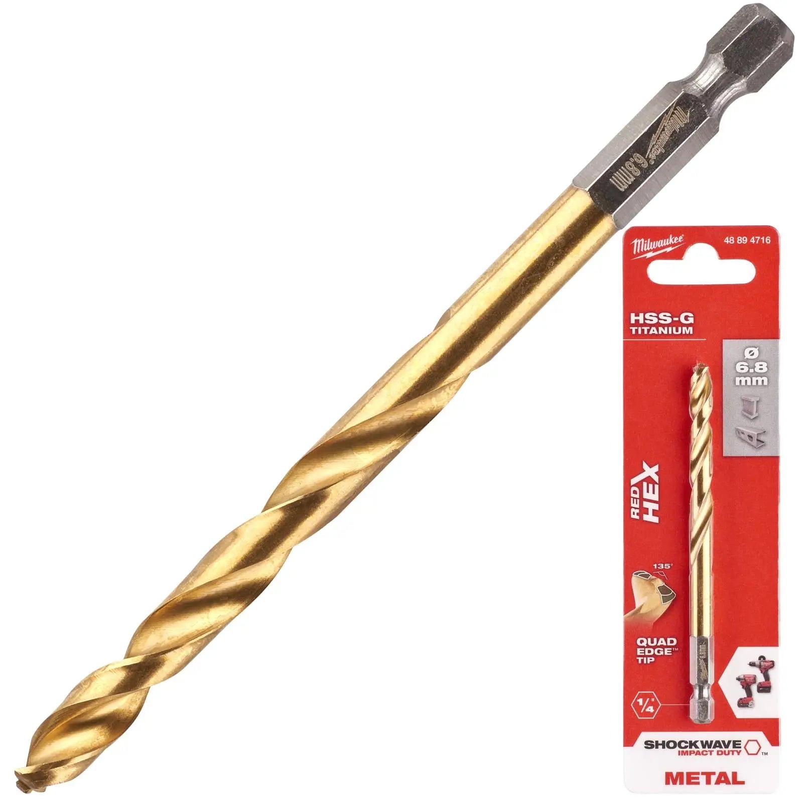 Milwaukee Red Hex Metal Drill Bits HSS Shockwave Impact Duty 1/4" Hex Shank