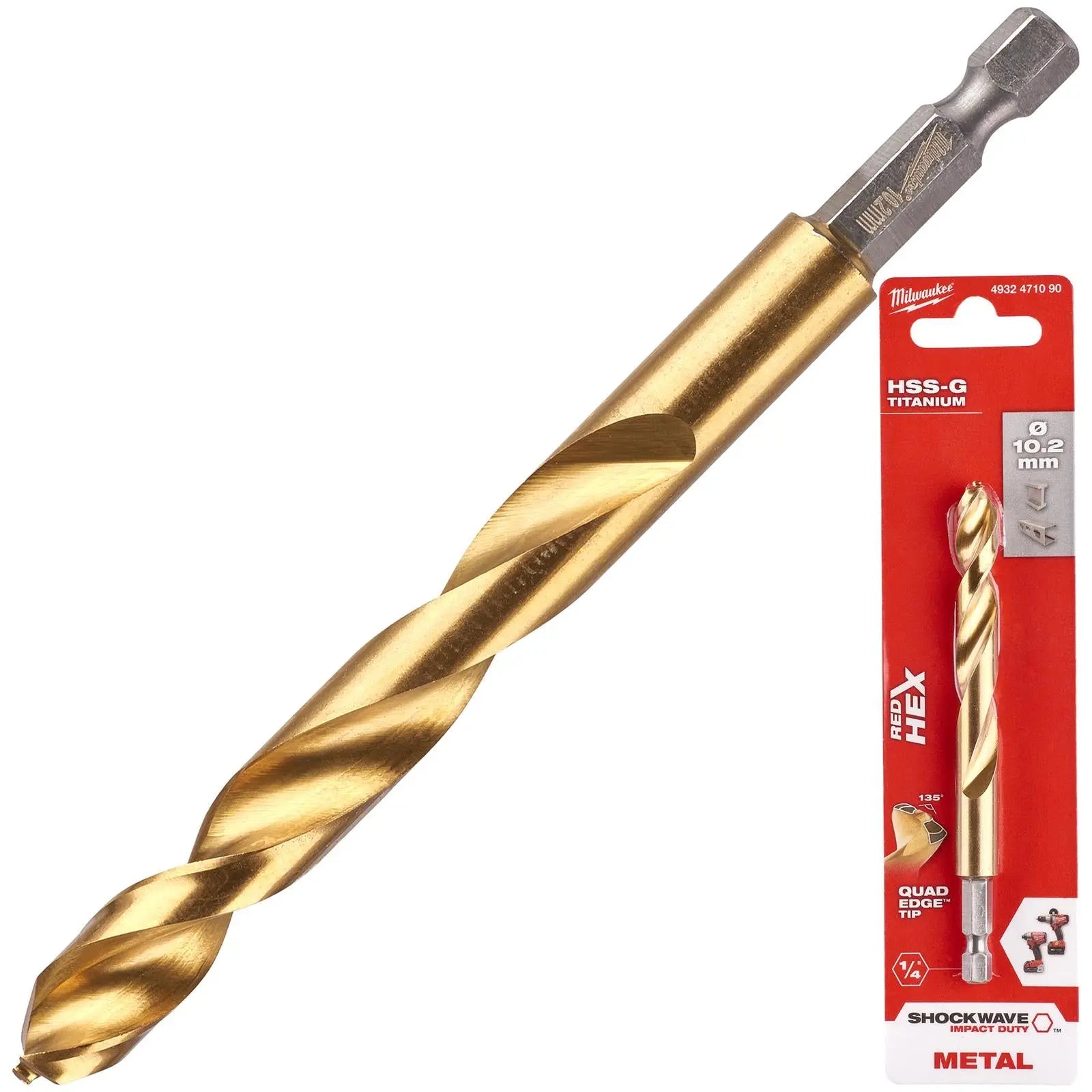 Milwaukee Red Hex Metal Drill Bits HSS Shockwave Impact Duty 1/4" Hex Shank