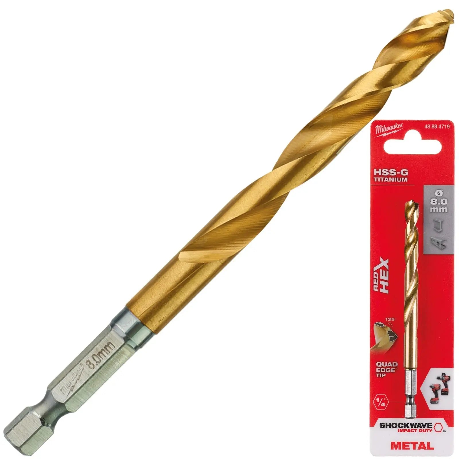 Milwaukee Red Hex Metal Drill Bits HSS Shockwave Impact Duty 1/4" Hex Shank