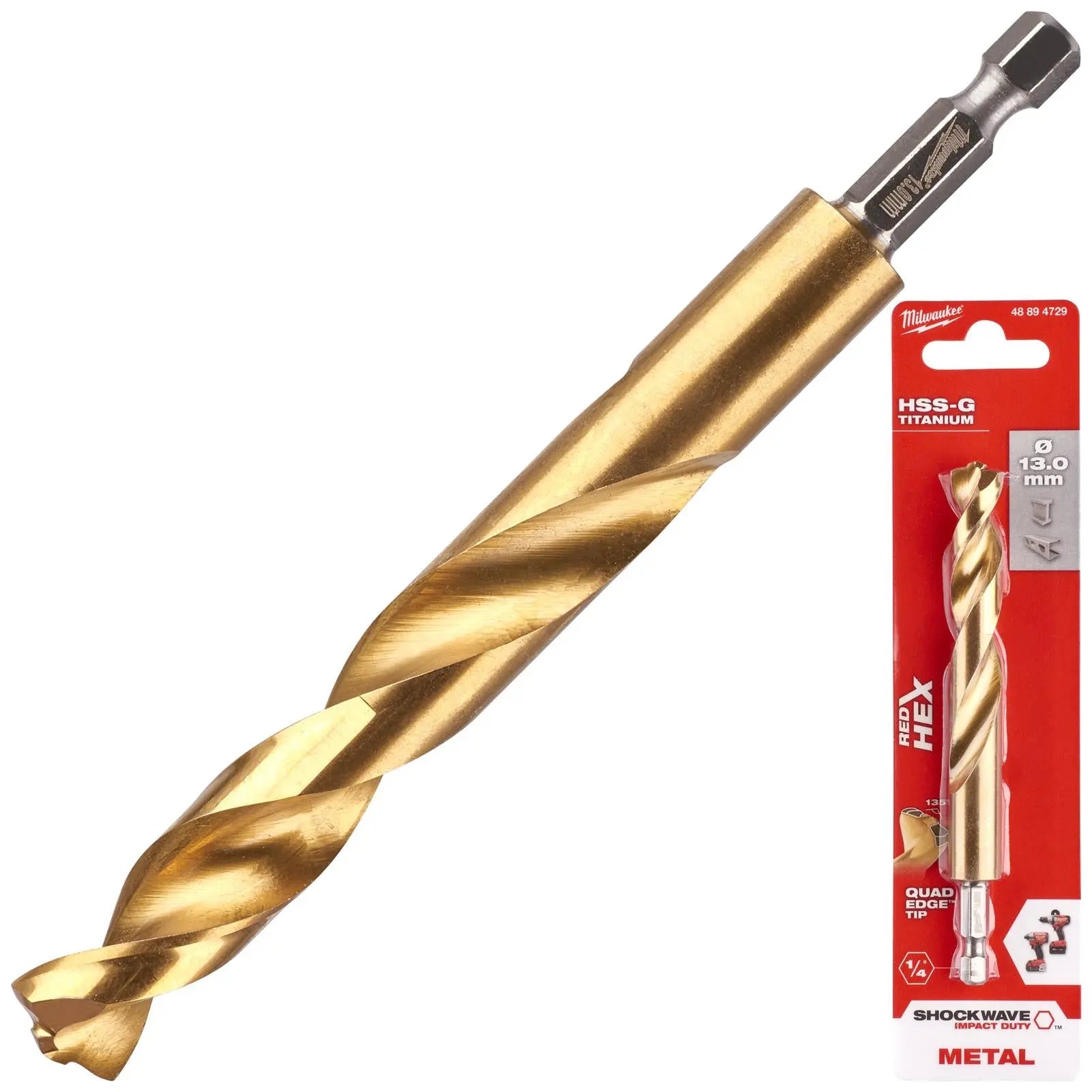 Milwaukee Red Hex Metal Drill Bits HSS Shockwave Impact Duty 1/4" Hex Shank