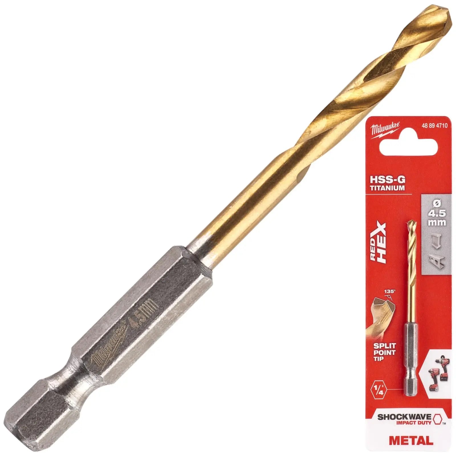 Milwaukee Red Hex Metal Drill Bits HSS Shockwave Impact Duty 1/4" Hex Shank