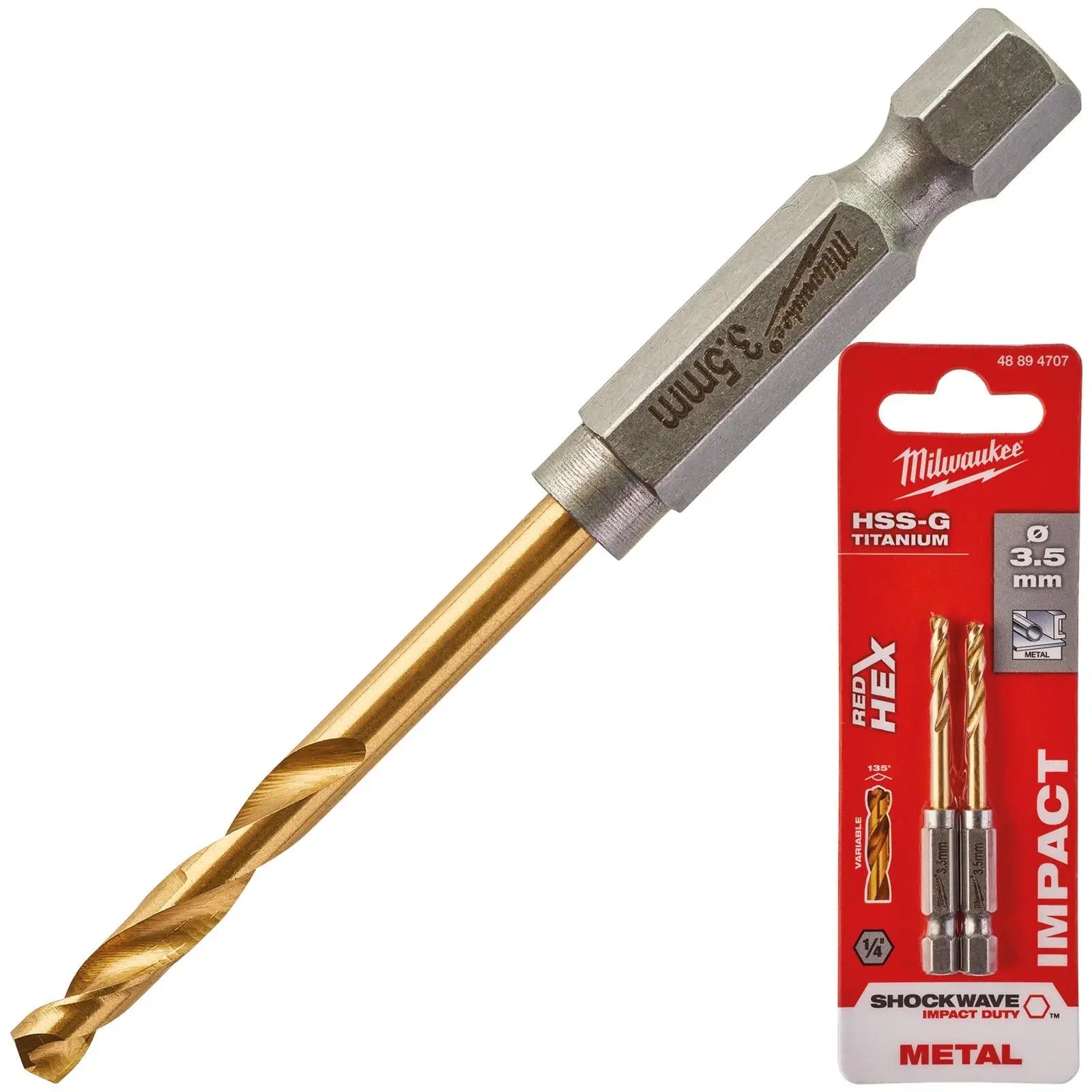 Milwaukee Red Hex Metal Drill Bits HSS Shockwave Impact Duty 1/4" Hex Shank