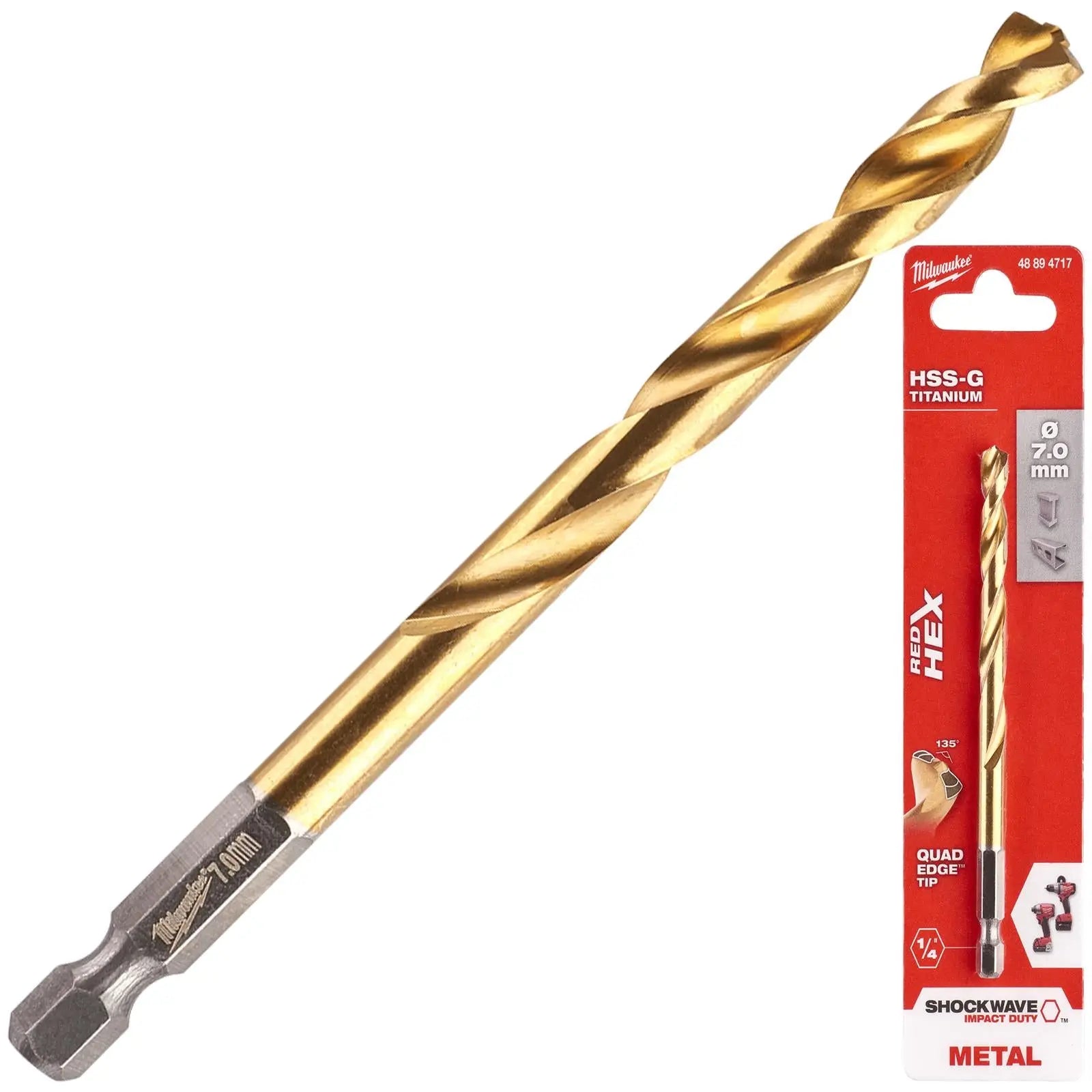 Milwaukee Red Hex Metal Drill Bits HSS Shockwave Impact Duty 1/4" Hex Shank