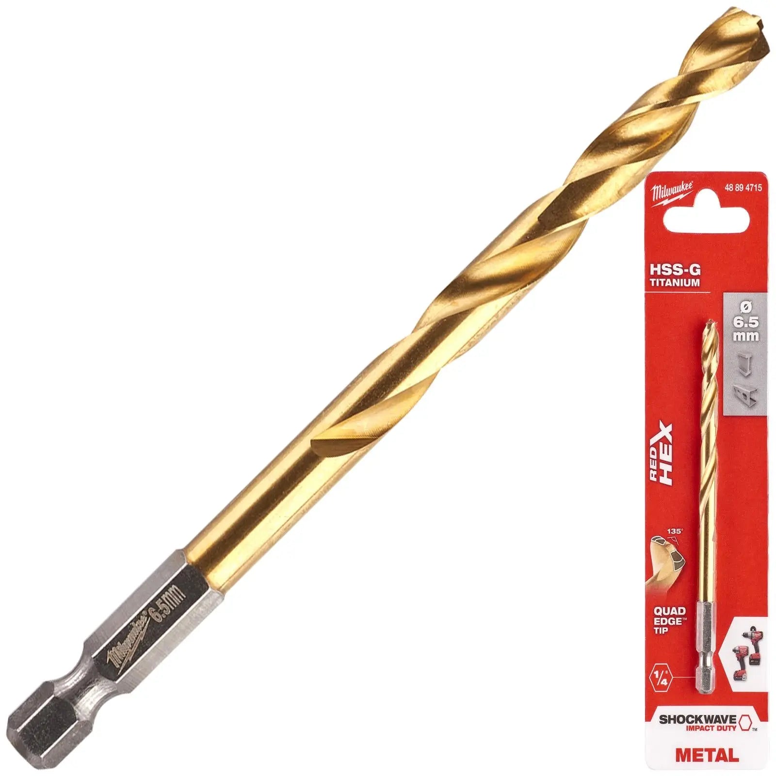 Milwaukee Red Hex Metal Drill Bits HSS Shockwave Impact Duty 1/4" Hex Shank