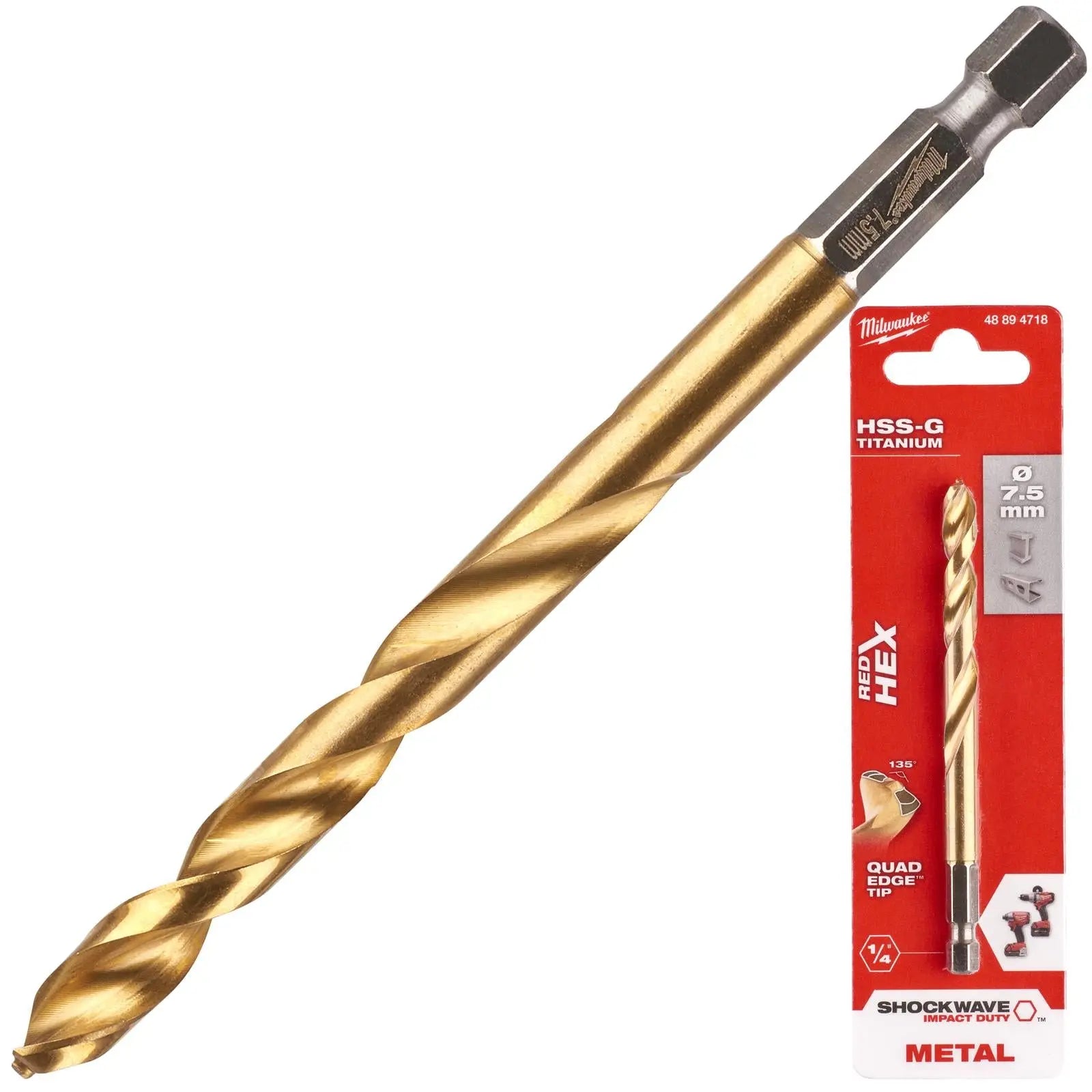 Milwaukee Red Hex Metal Drill Bits HSS Shockwave Impact Duty 1/4" Hex Shank